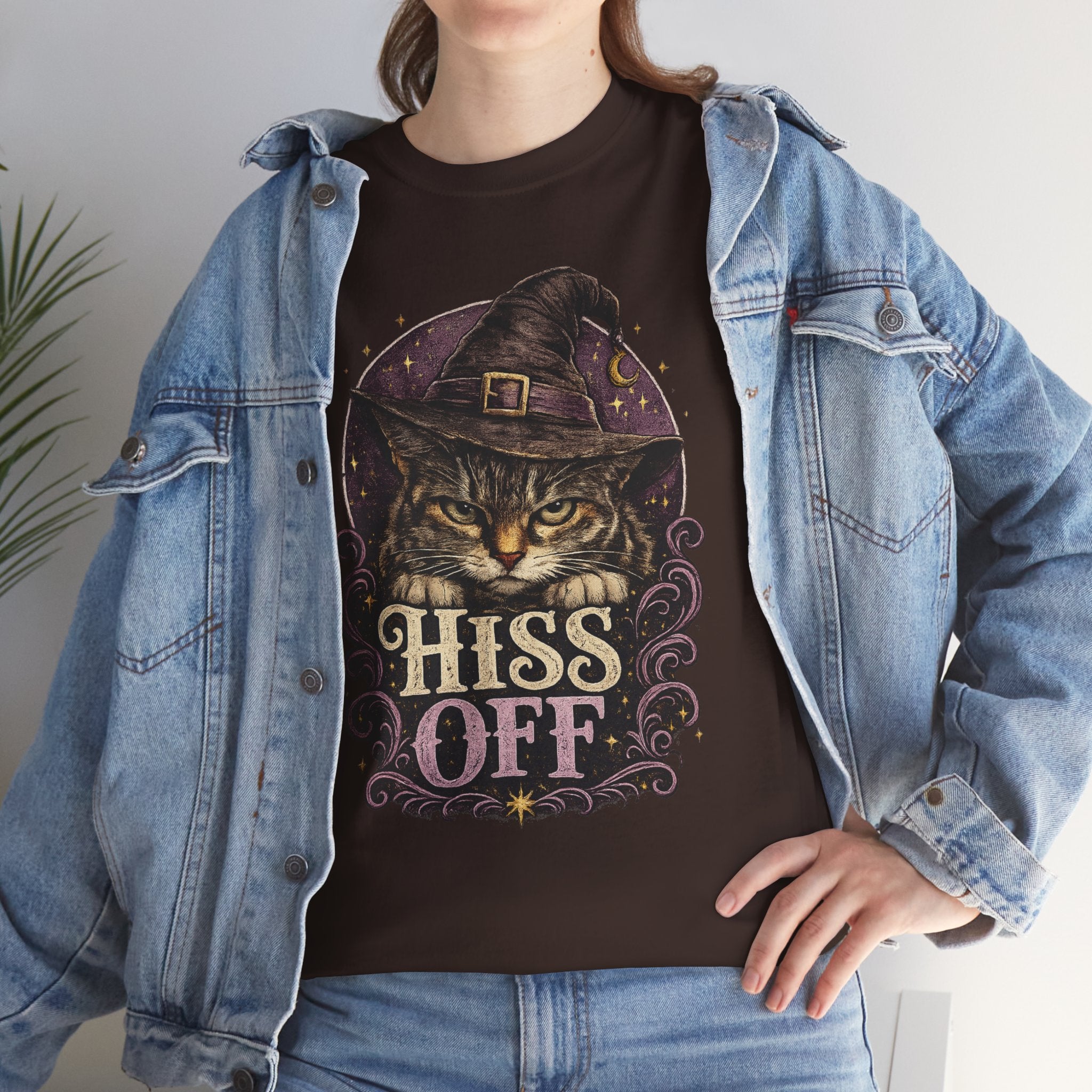 Hiss Off Witch Cat Tee — Halloween Spooky Cat Graphic T-Shirt