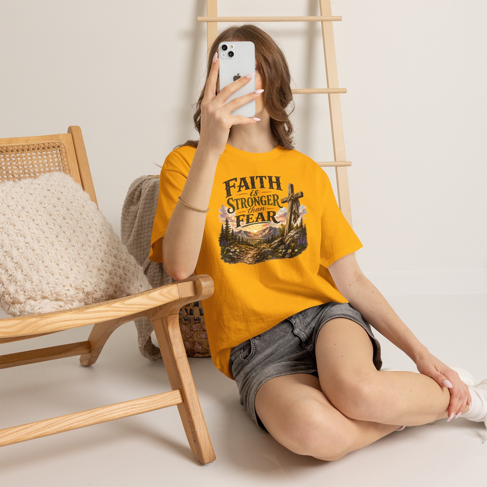 Faith Is Stronger Than Fear T-Shirt — Christian Cross Mountain Graphic Tee
