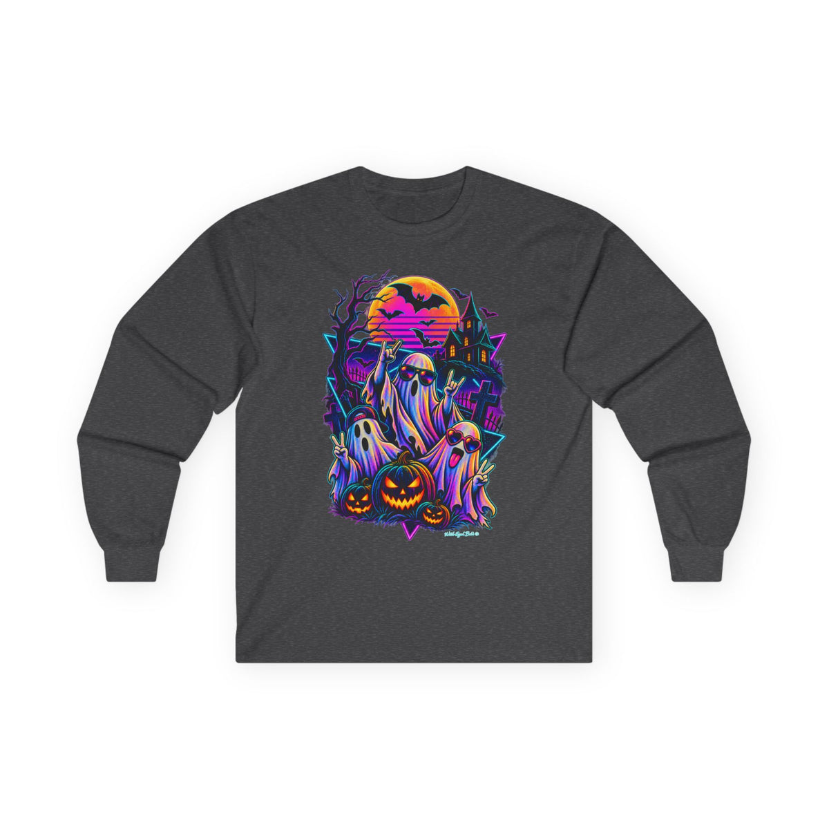 Halloween Ghosts Long Sleeve Tee – Neon Spooky Pumpkin Graveyard Shirt