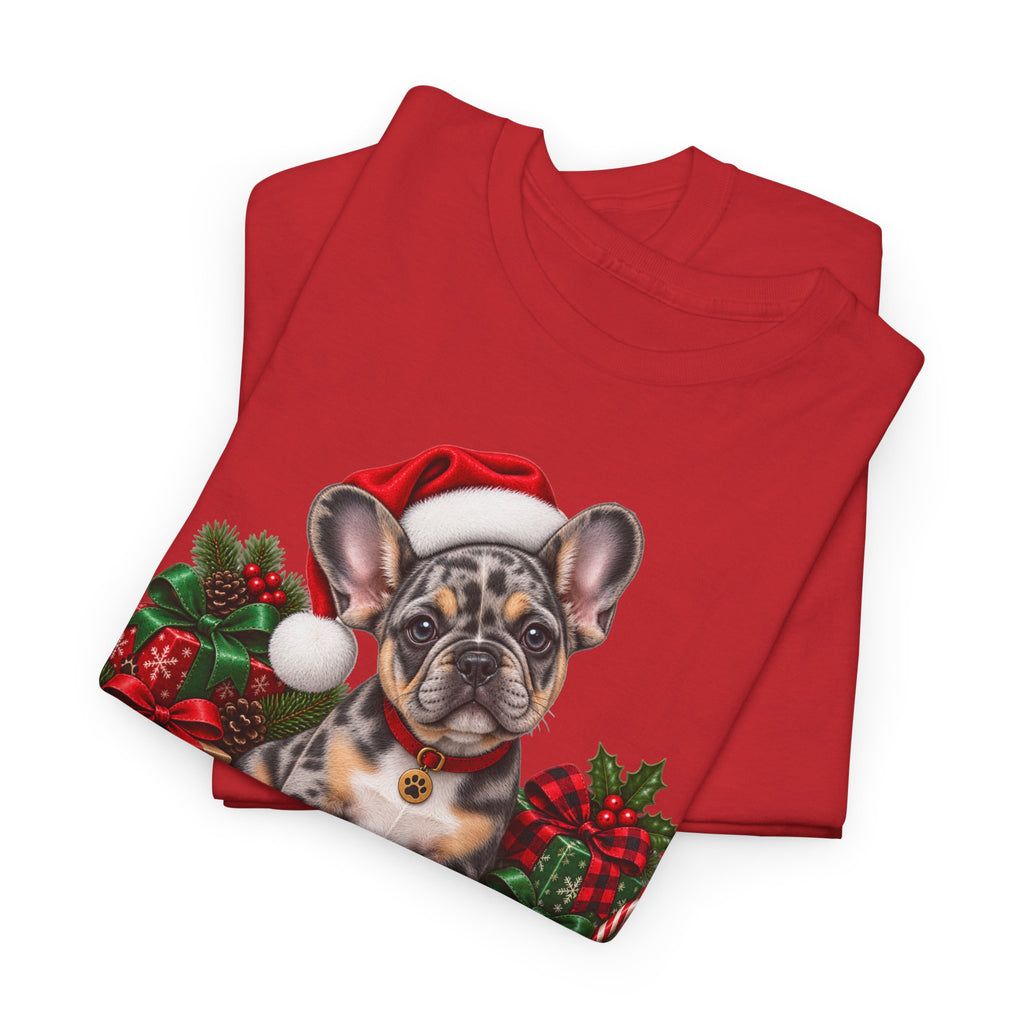 French Bulldog Christmas T-Shirt — Cute Puppy in Santa Hat Holiday Tee
