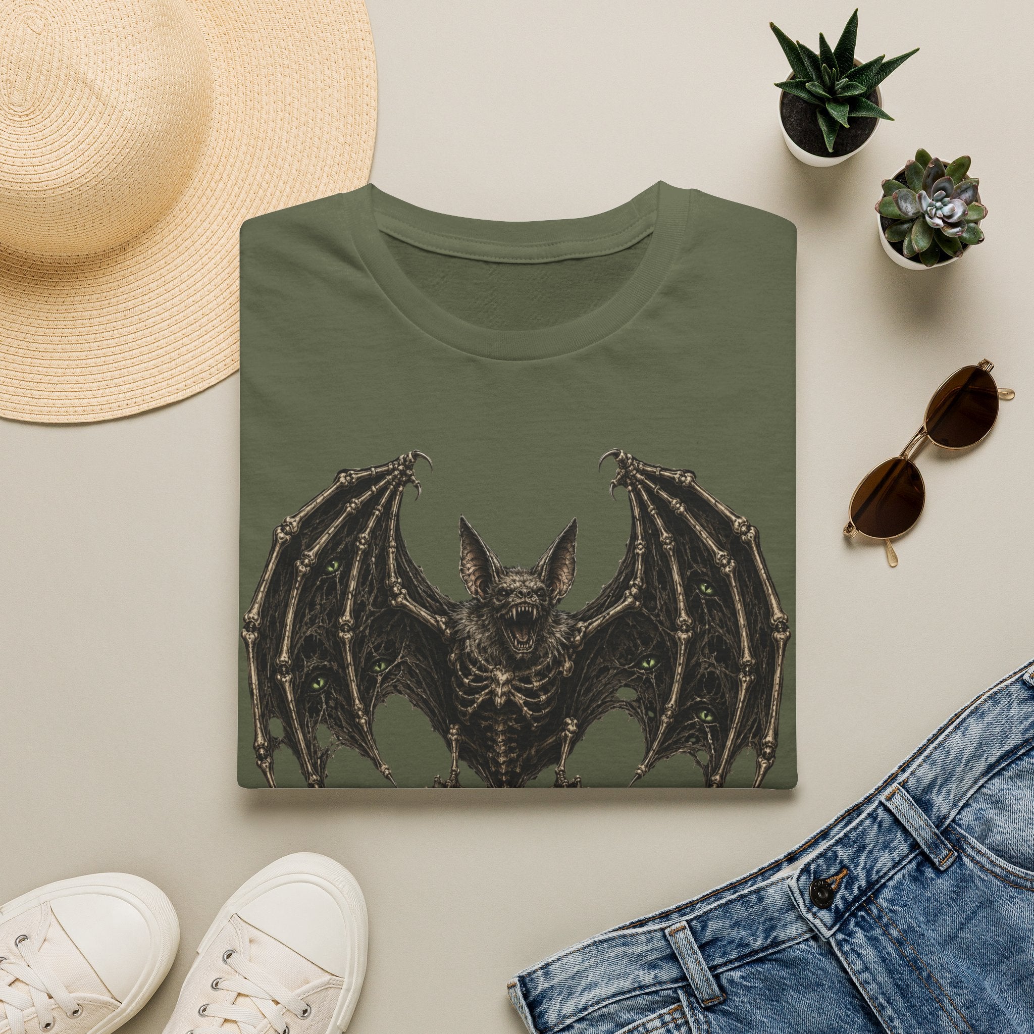 Gothic Skeletal Bat Graphic T-Shirt
