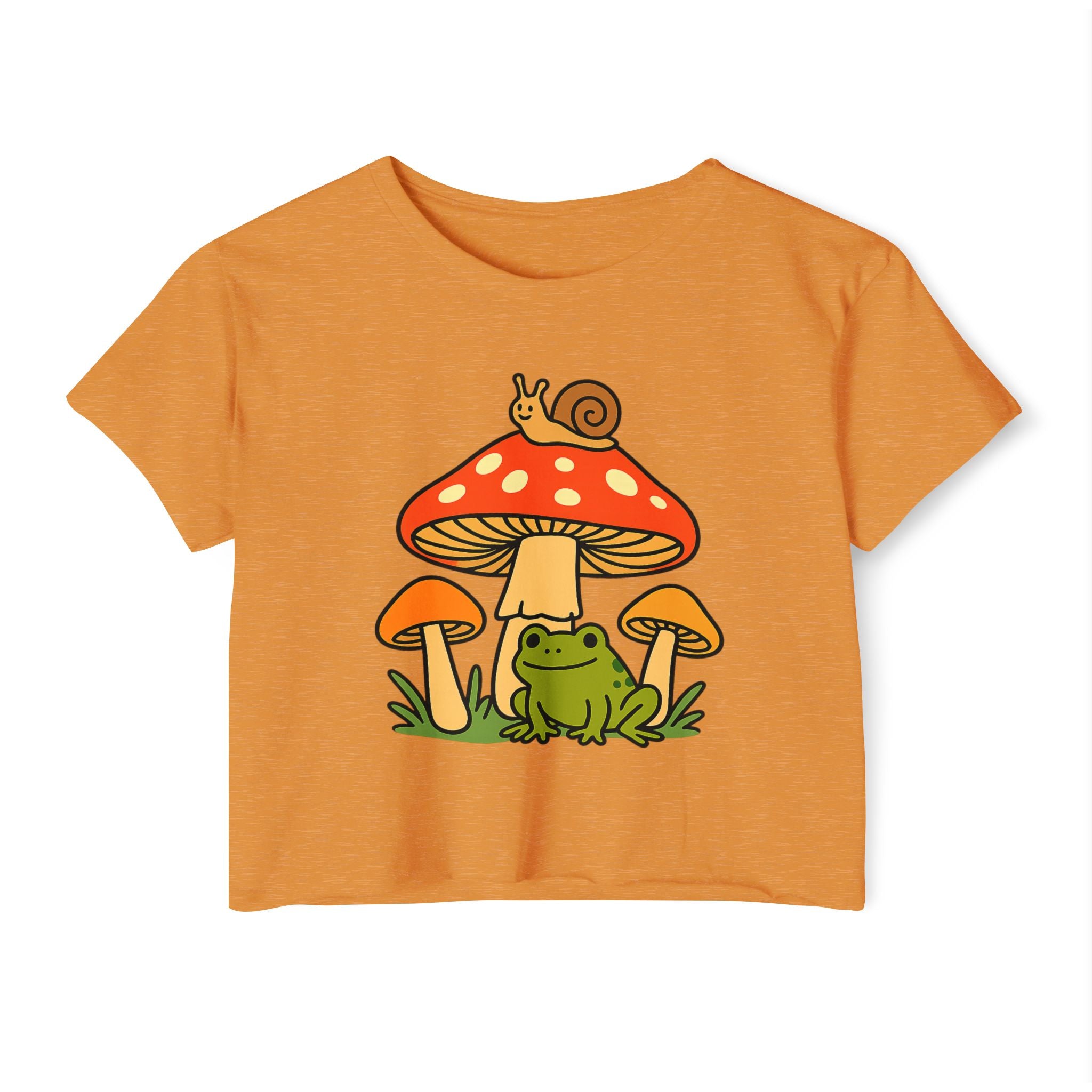Frog & Mushroom Crop Top — Cute Festival Women's Tee