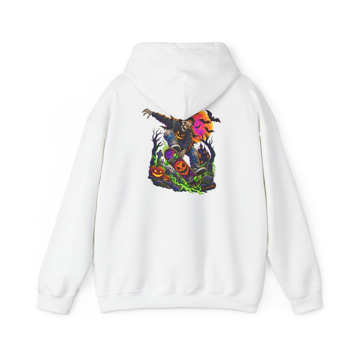 Halloween Skeleton skateboarder Hoodie — Pumpkin Patch Horror Graphic Sweatshirt