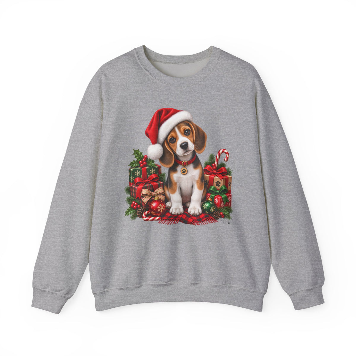 Christmas Beagle Sweatshirt – Cute Puppy in Santa Hat Holiday Crewneck