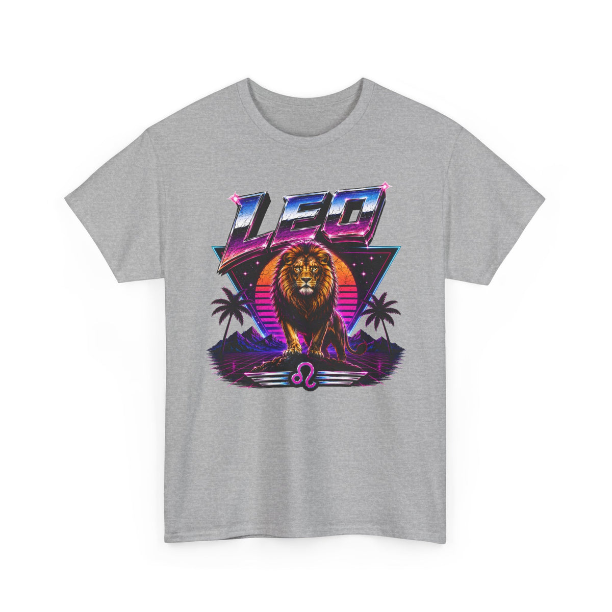 Leo Zodiac T‑Shirt — Retro Neon Lion Astrology Tee
