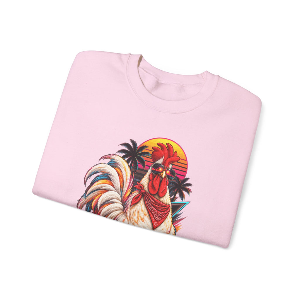 Rooster Sunset Crewneck Sweatshirt — Tropical Farm Rooster Graphic