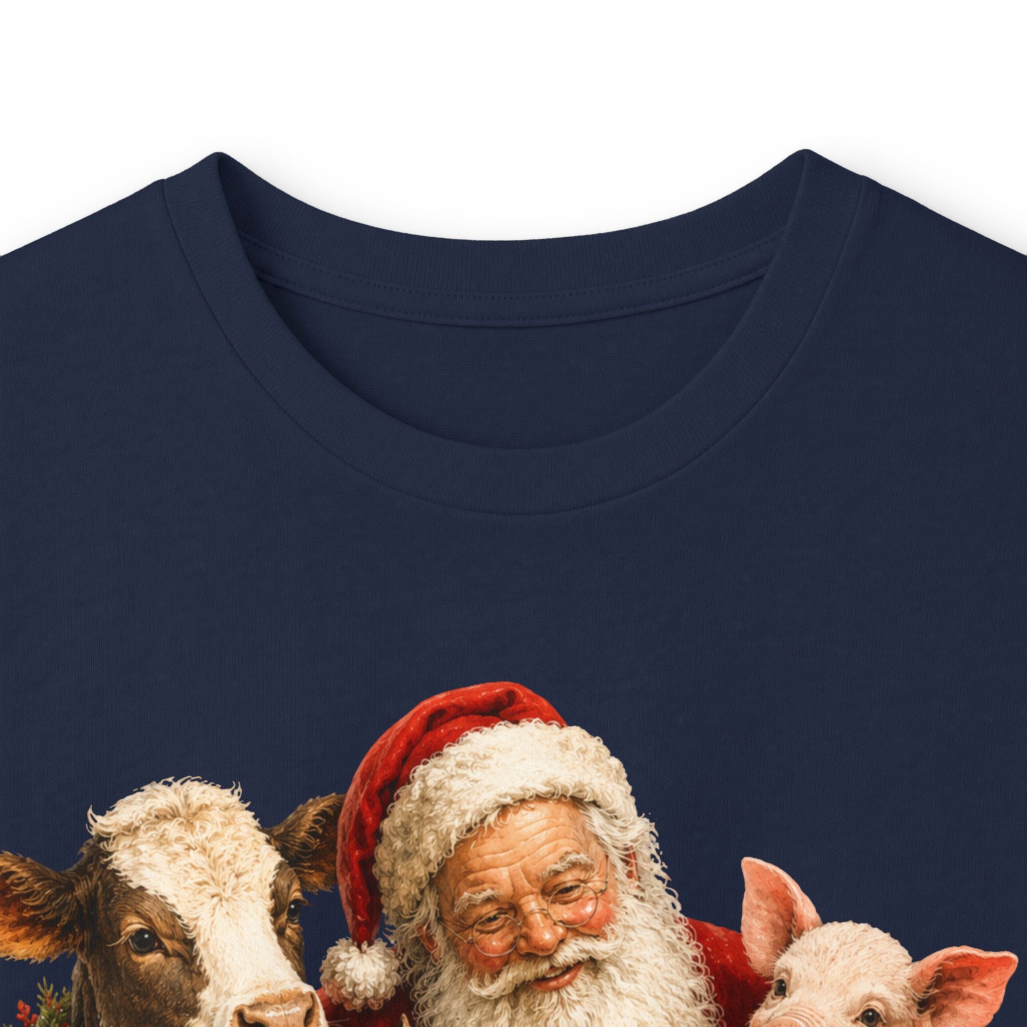Christmas Santa with farm animals Long Sleeve Tee — Vintage Holiday Animal Shirt