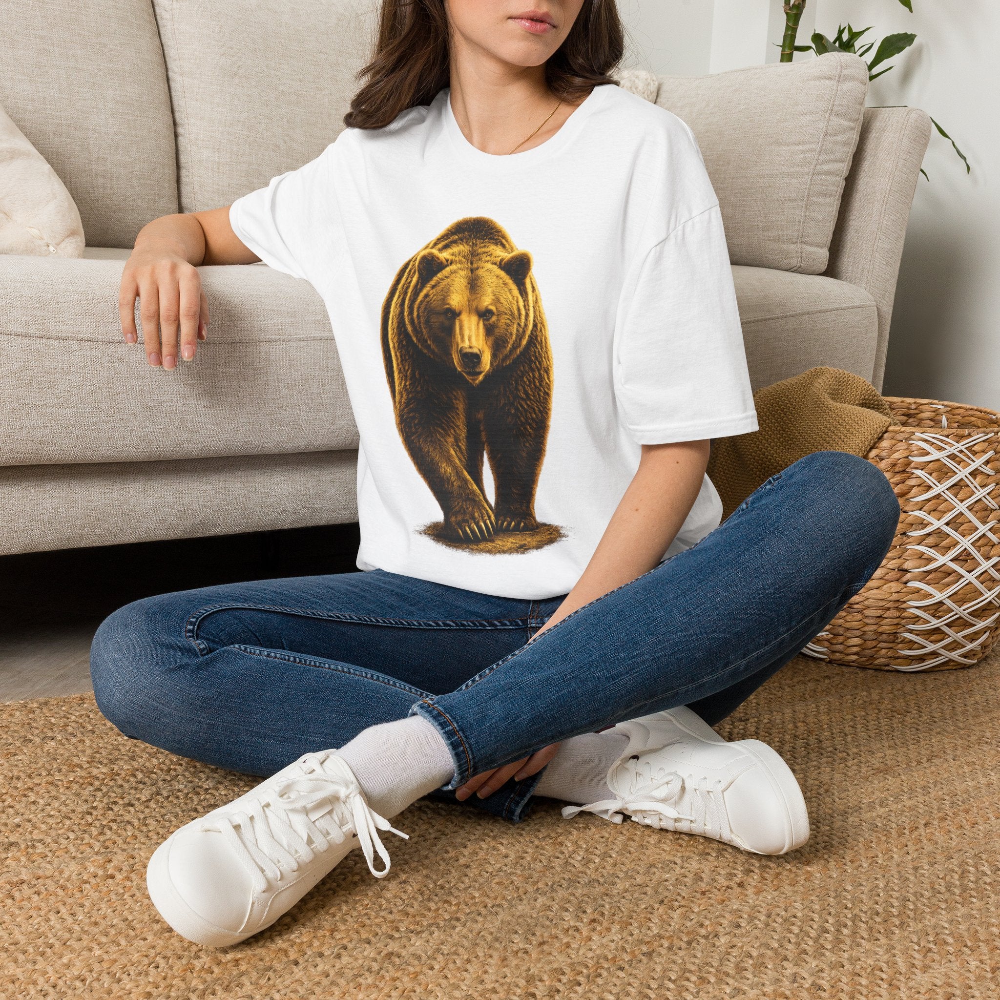 Bear Graphic T-Shirt — Bold Front-Facing Brown Bear Tee