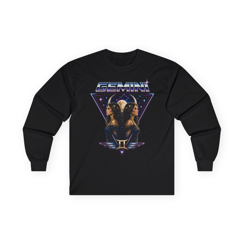 Gemini Zodiac Long Sleeve Tee — Retro Twin Goddesses Astrology Shirt