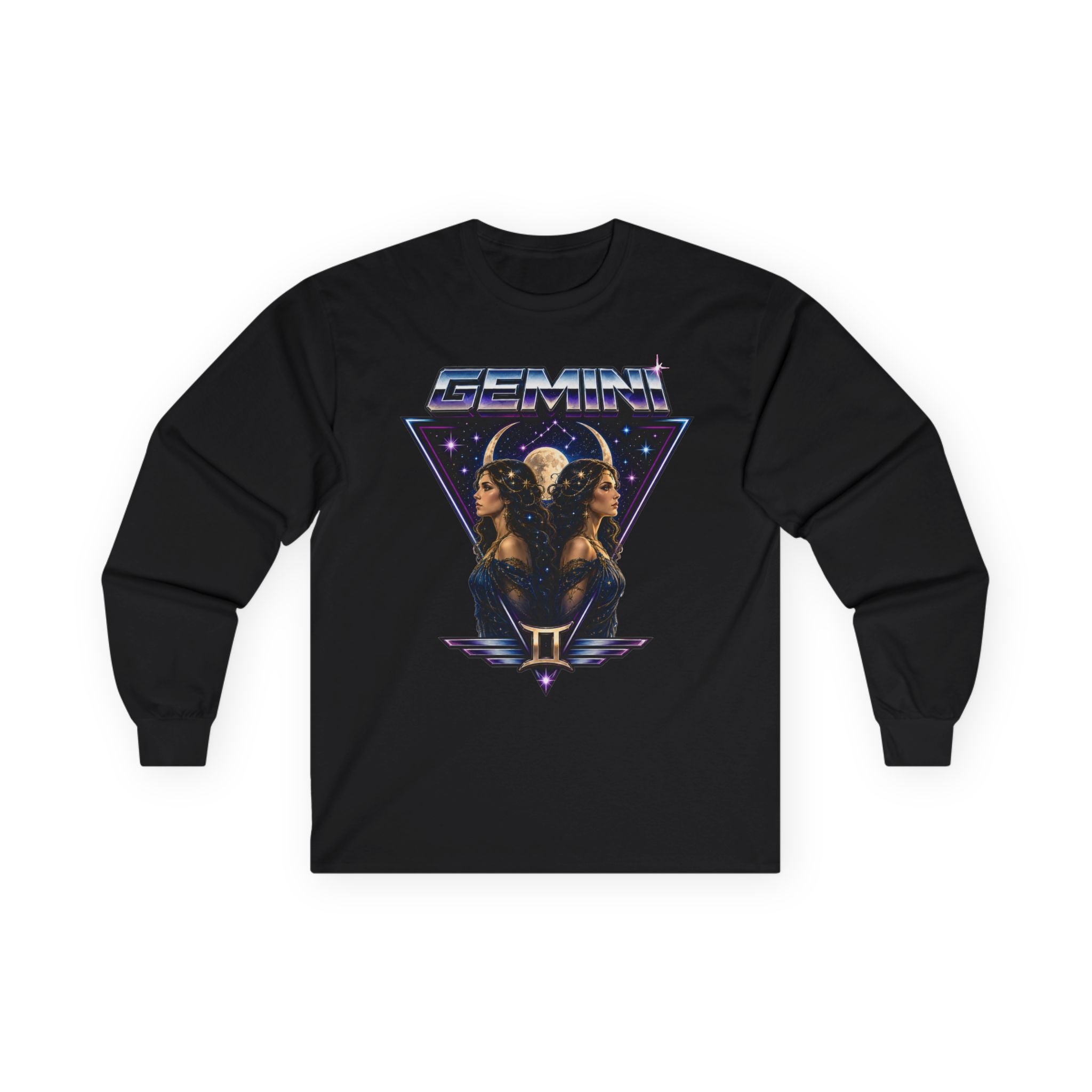 Gemini Zodiac Long Sleeve Tee — Retro Twin Goddesses Astrology Shirt