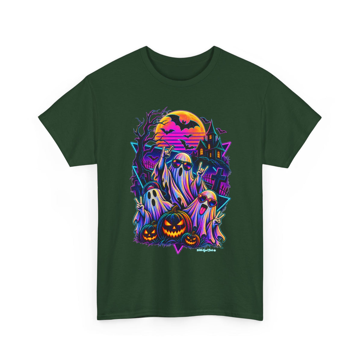 Halloween Neon Ghost Tee — Retro Spooky Pumpkin Graphic Shirt