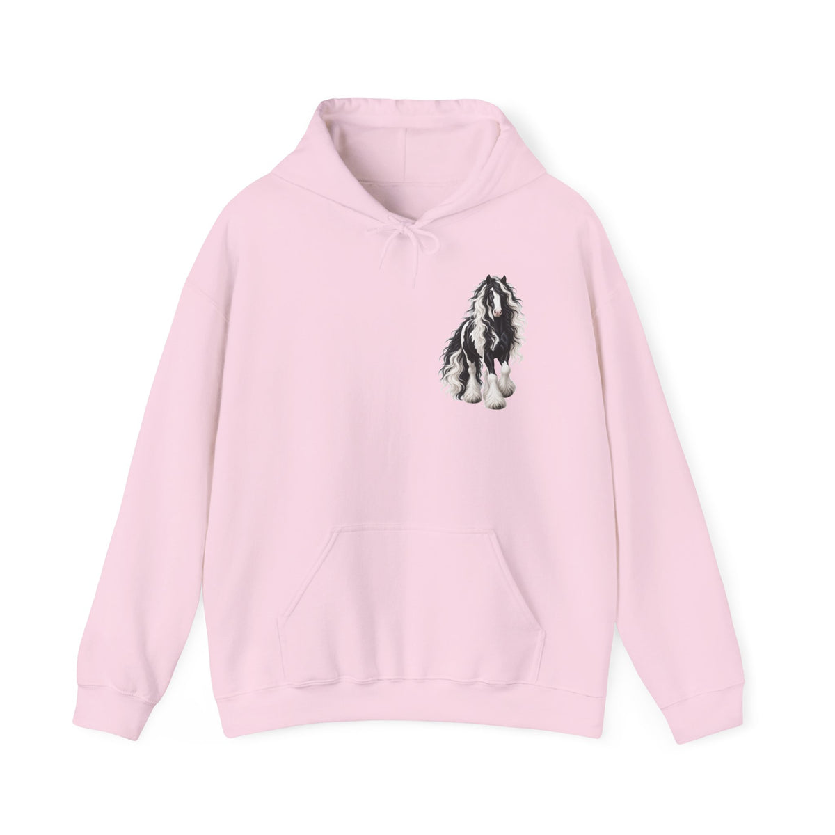 Gypsy Vanner Horse Pocket Hoodie — Small Chest Art, Equestrian Sweatshirt