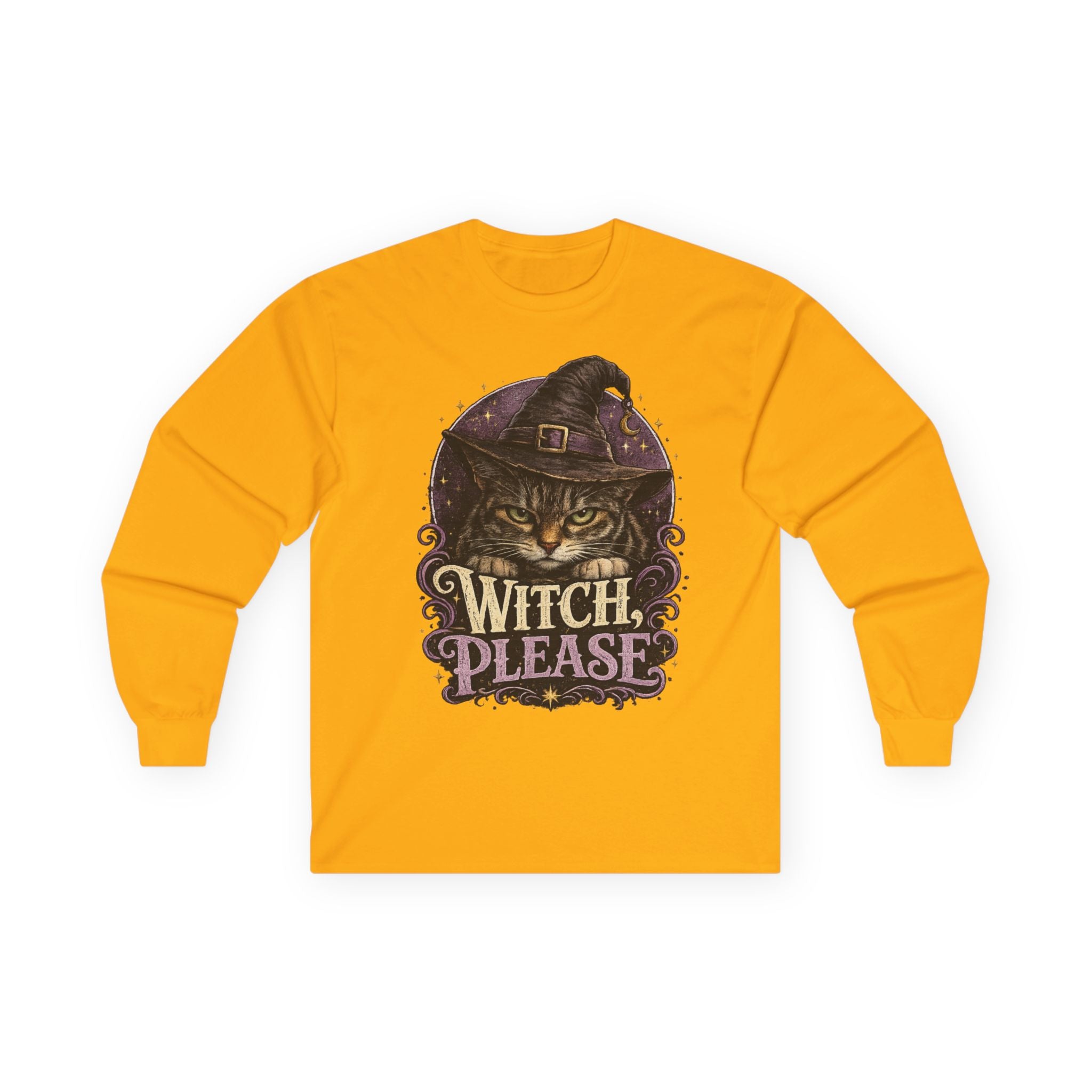 Witch Please Cat Long Sleeve Tee — Halloween Witch Cat Graphic Shirt