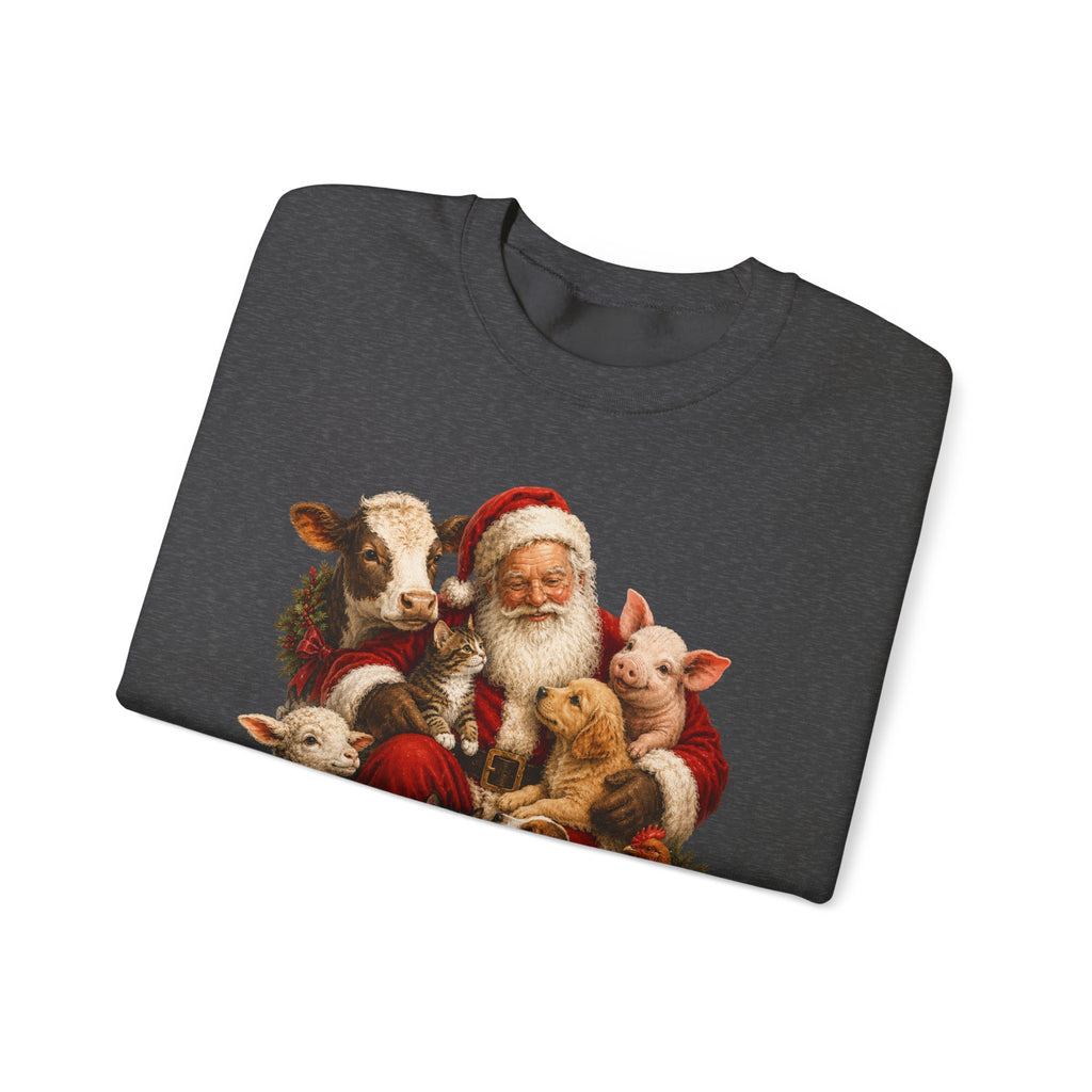 Santa with Farm Animals Sweatshirt — Vintage Christmas Crewneck