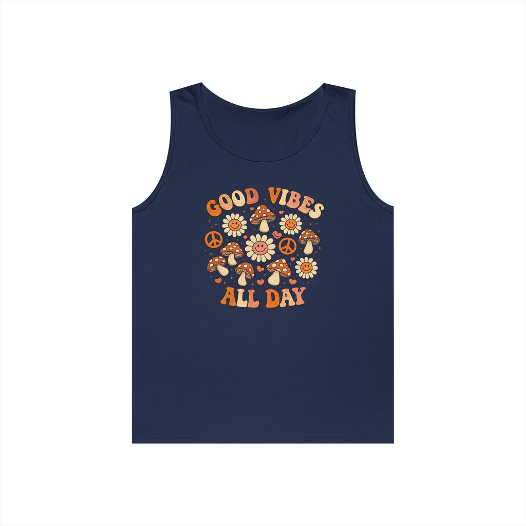 Boho-Good Vibes All Day Tank Top — Retro Mushroom Peace Floral Graphic