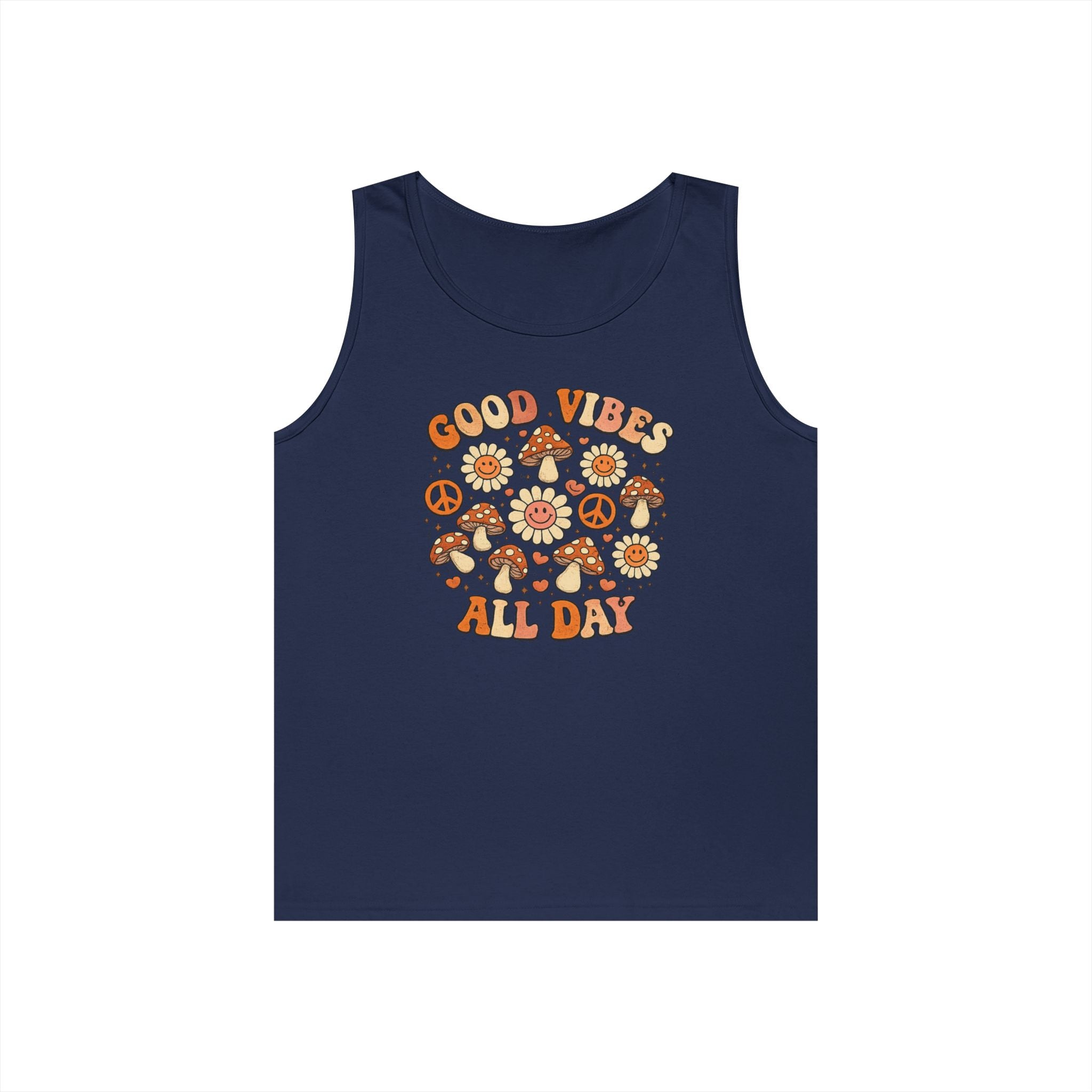 Boho-Good Vibes All Day Tank Top — Retro Mushroom Peace Floral Graphic