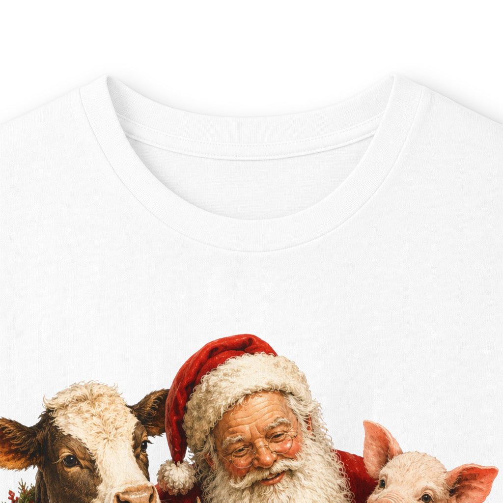 Christmas Santa with farm animals Long Sleeve Tee — Vintage Holiday Animal Shirt