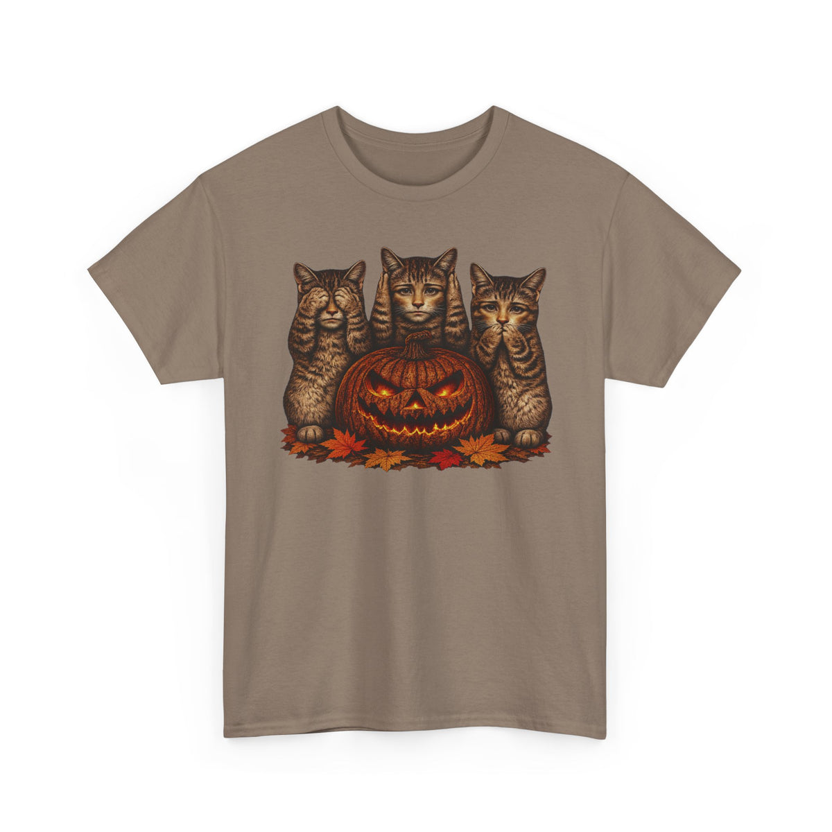 Halloween Cats T-Shirt — Trio of Kittens with Jack-O'-Lantern Fall Tee