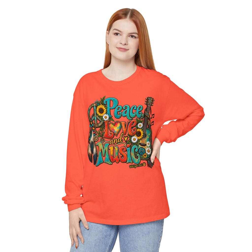 Peace Love and Music Long Sleeve Boho Style Tee