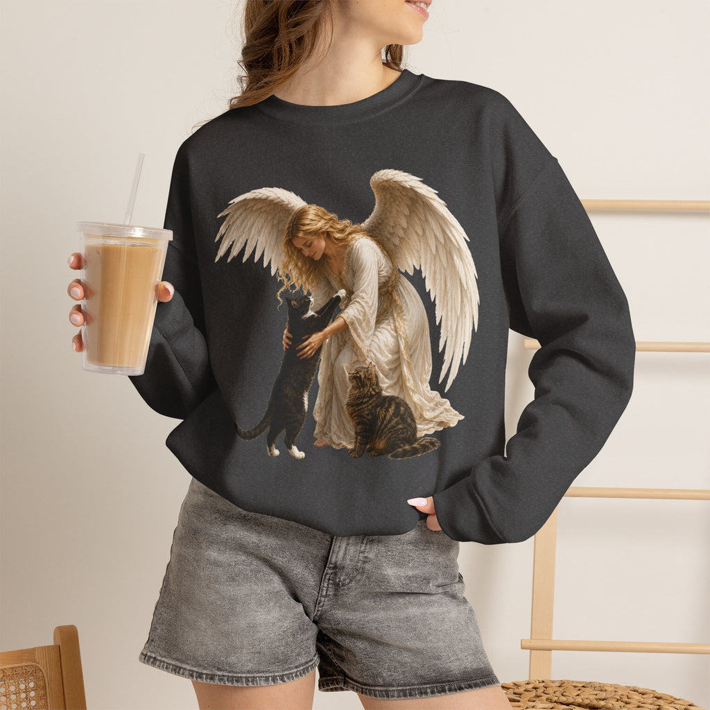 Angel Embrace cat Sweatshirt — Winged Guardian with Cat Graphic