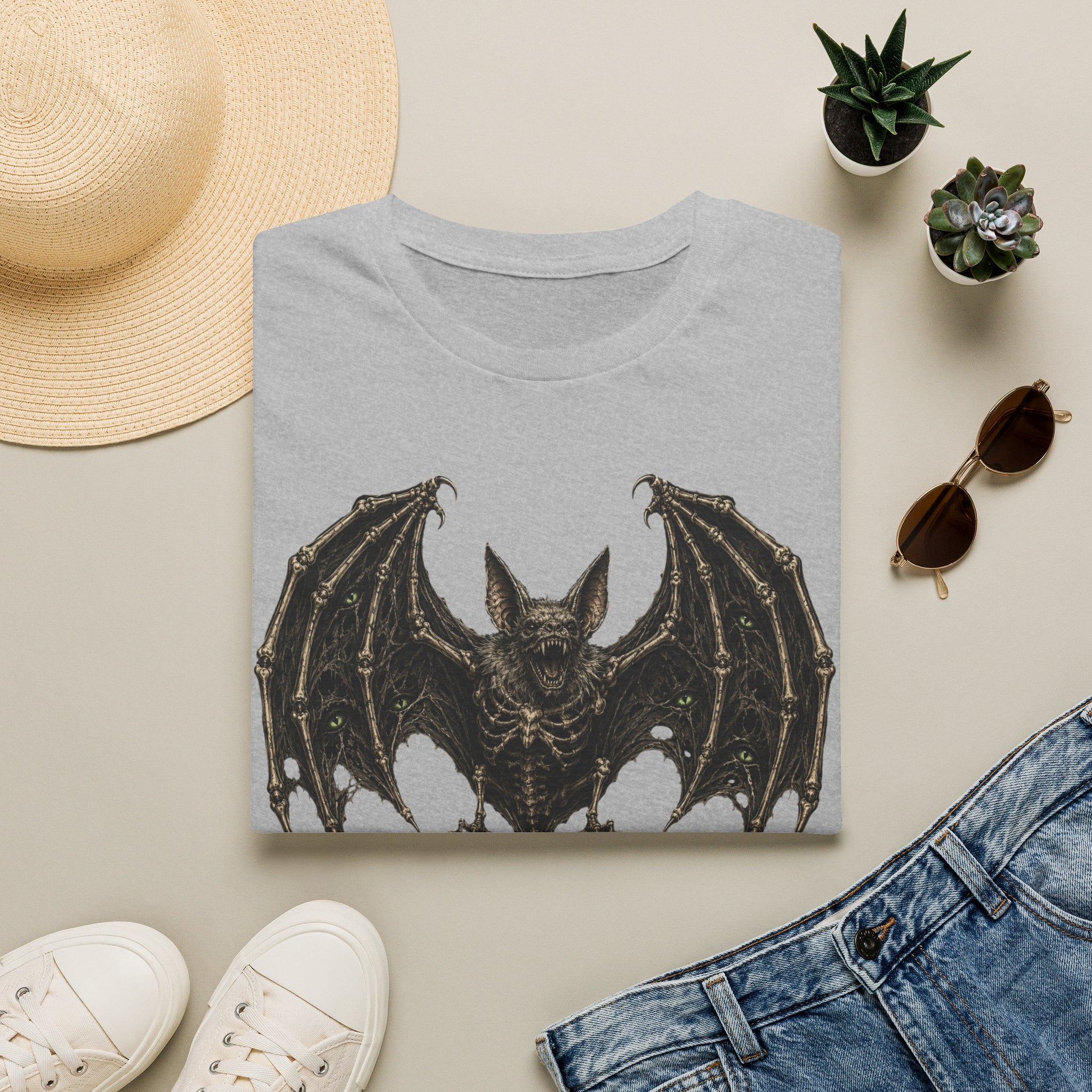 Gothic Skeletal Bat Graphic T-Shirt