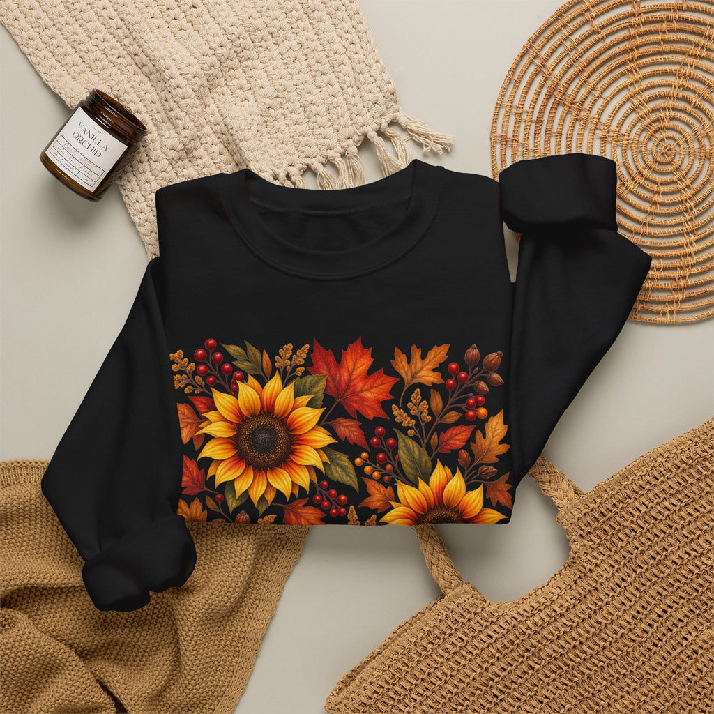 Sunflower Fall Sweatshirt - Autumn Leaves Crewneck for Women & Men