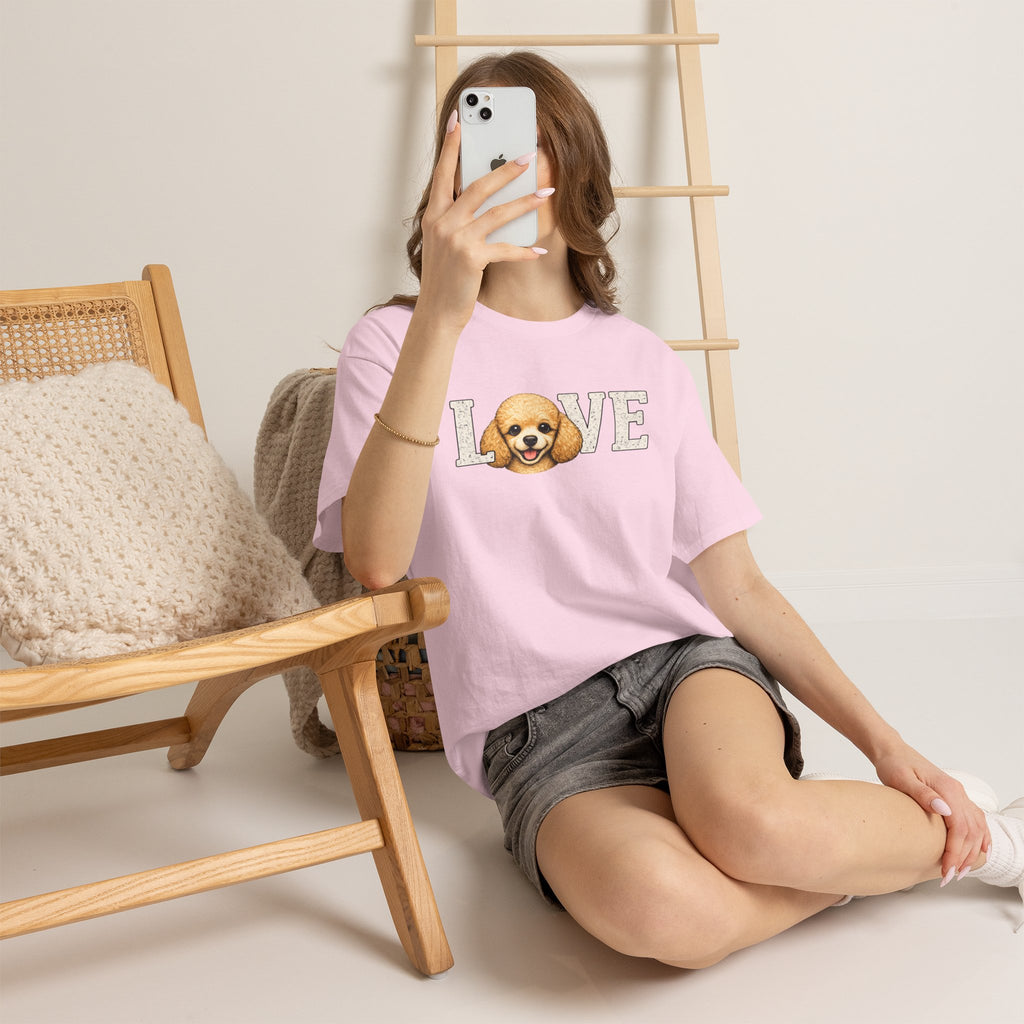 Poodle Love T-Shirt — 'LOVE' Graphic Tee with Cute Dog Face