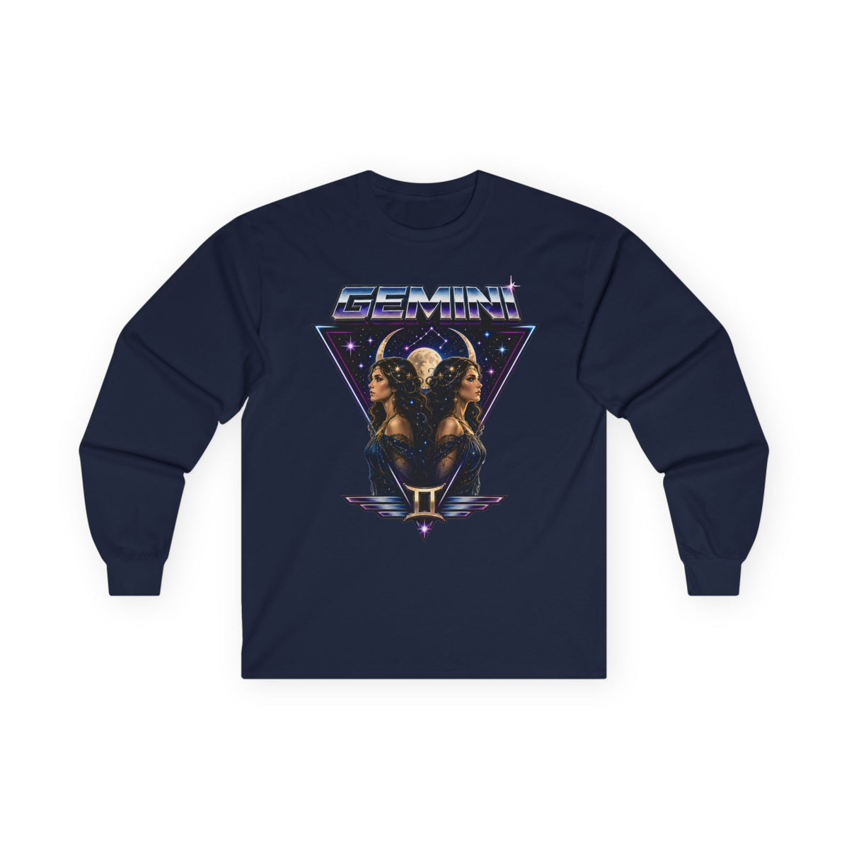 Gemini Zodiac Long Sleeve Tee — Retro Twin Goddesses Astrology Shirt