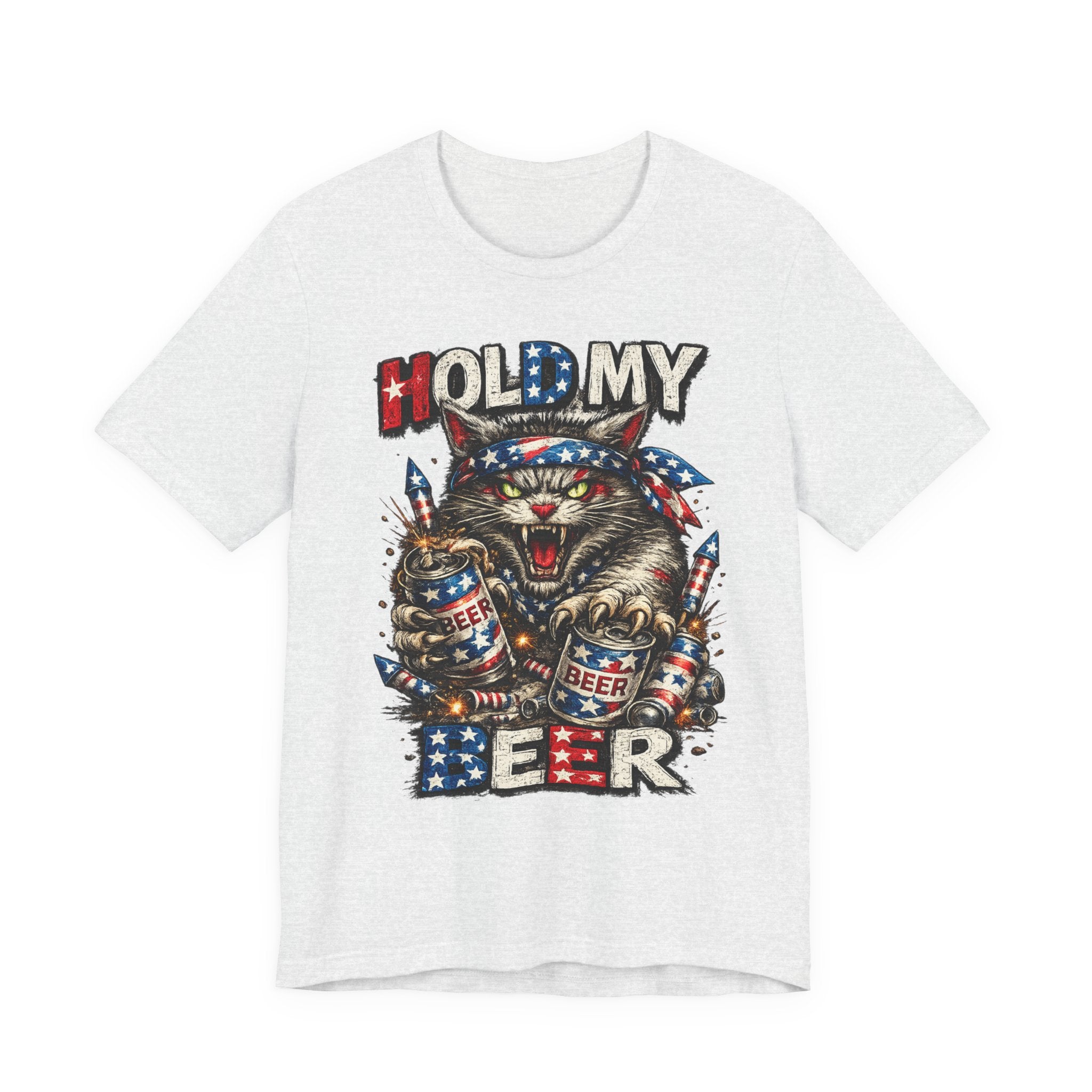 Hold My Beer Cat T-Shirt — Patriotic Funny Independence Day Tee