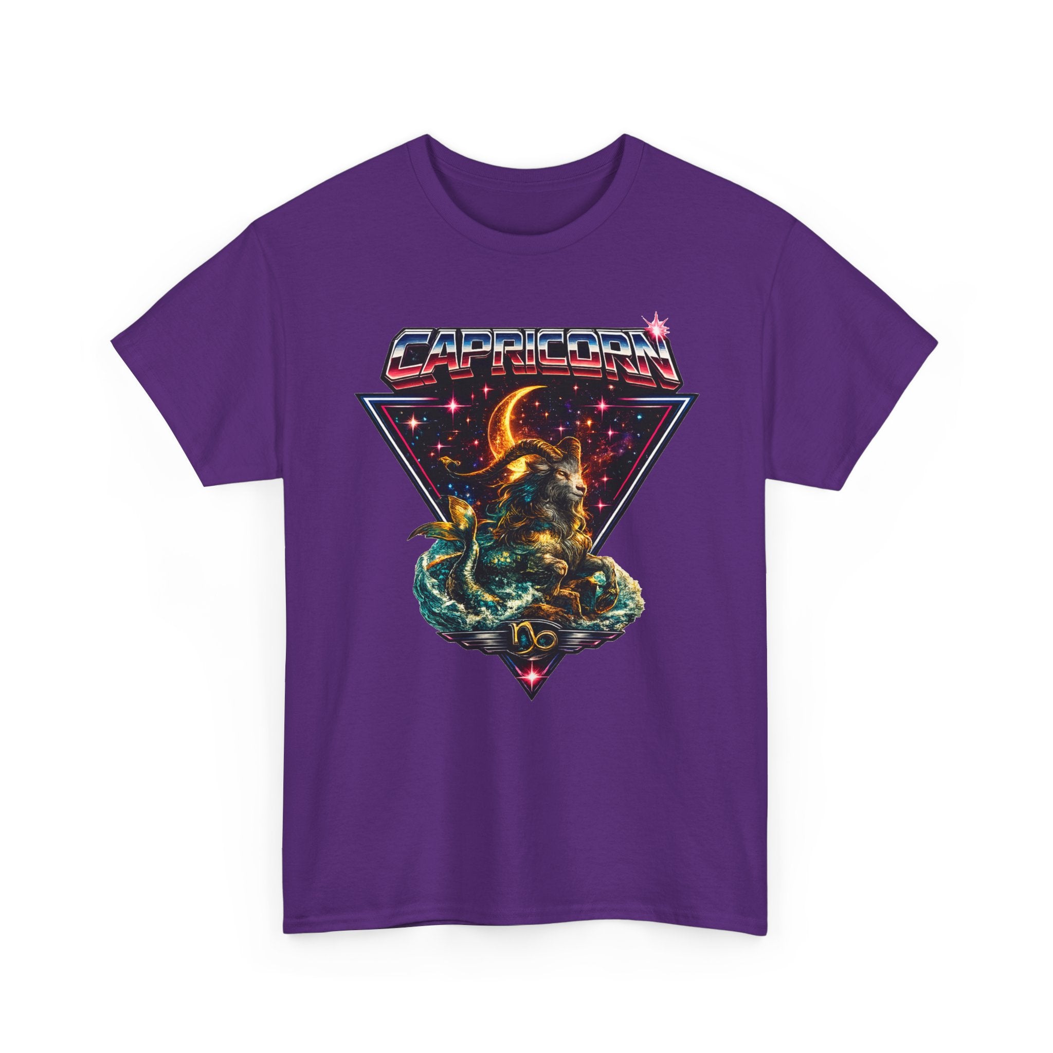 Capricorn Retro  Zodiac T‑Shirt — vintage 80s Style Celestial Sea Goat Design