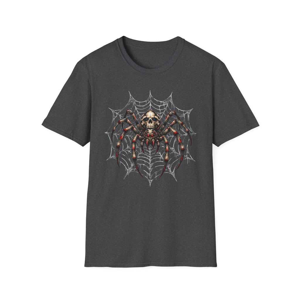 Skull Spider Web Graphic T-Shirt — Gothic Horror Halloween Tee