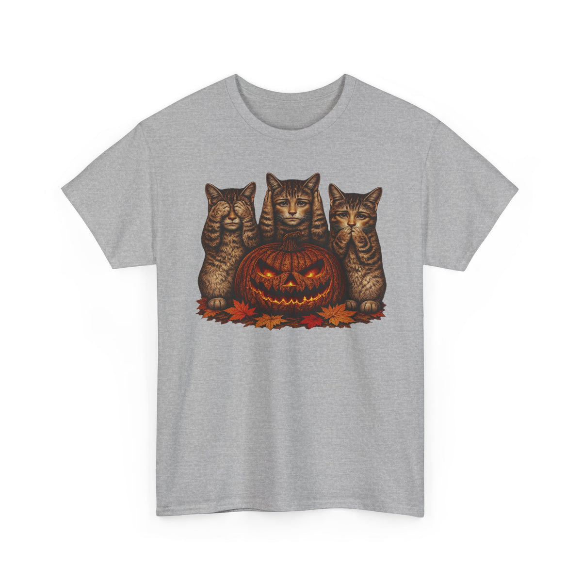 Halloween Cats T-Shirt — Trio of Kittens with Jack-O'-Lantern Fall Tee