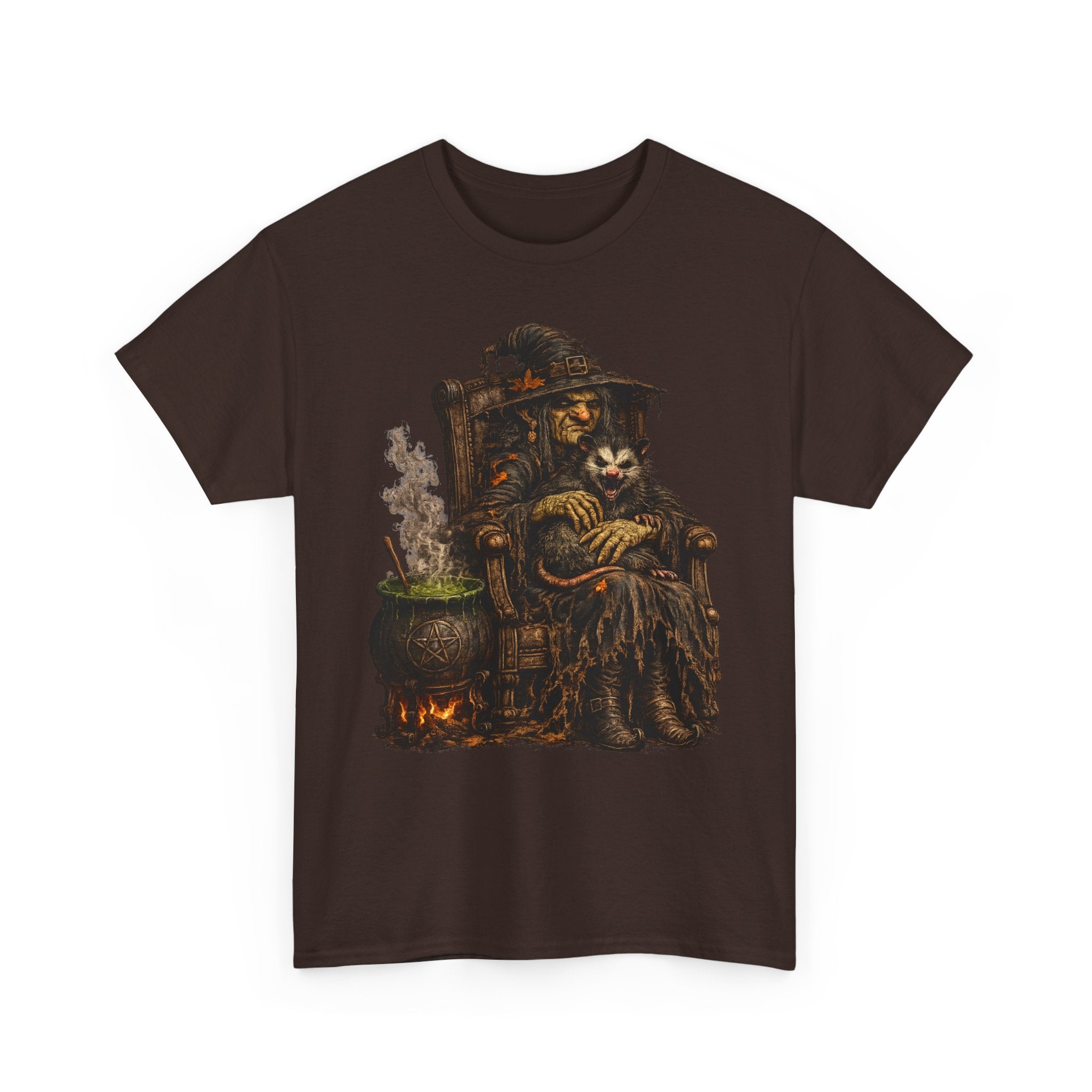 Witch & Possum Cauldron Tee — Vintage Halloween Witchcraft Shirt