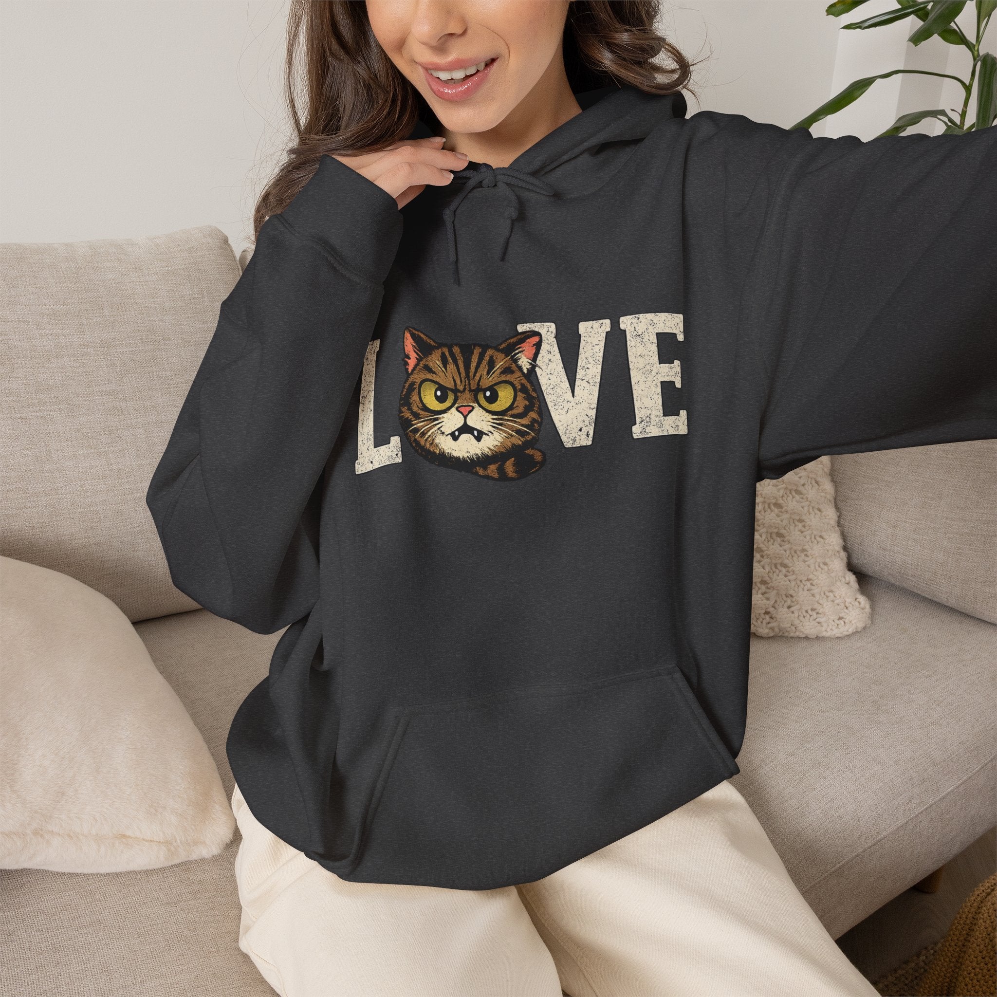Cat Love Hoodie — Vintage Kitty Face Love Graphic Hoodie