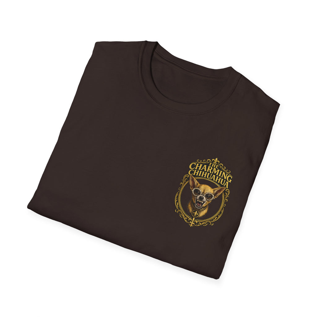 Chihuahua-Charming Chihuahua Graphic Tee — “The Charming Chihuahua” Cute Dog Lover T-Shirt --front and back print