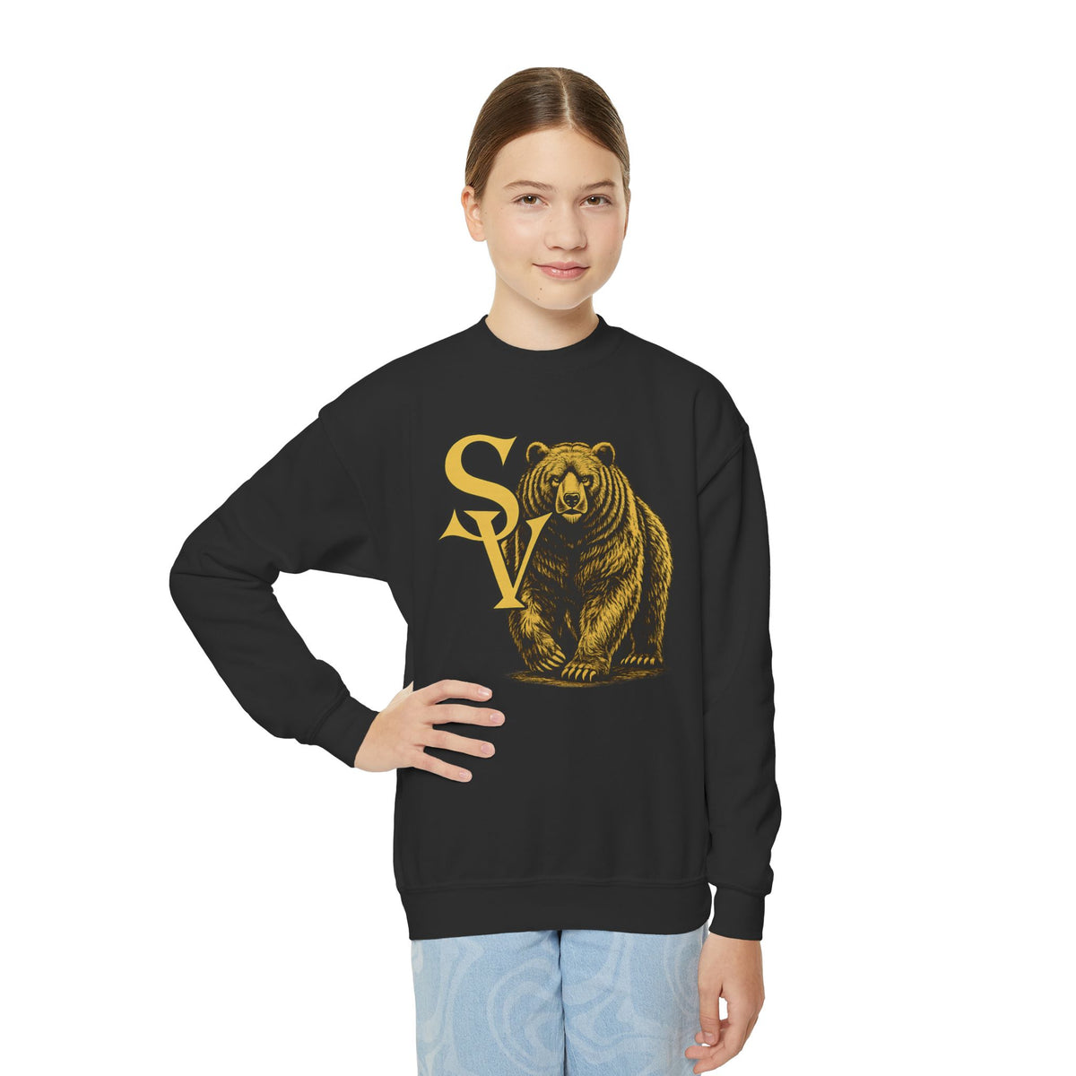 Diane J. design  Crewneck Sweatshirt — Vintage Bear Graphic with SV Lettering
