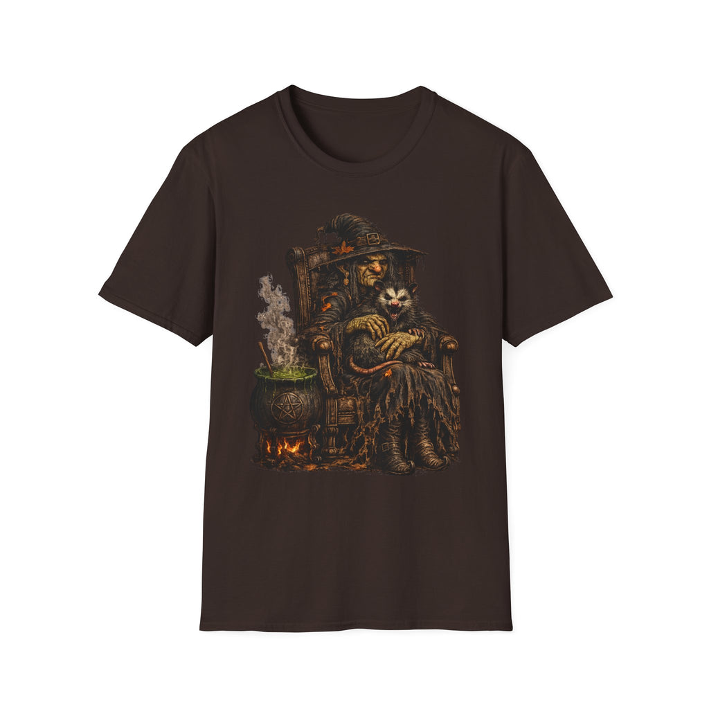 Witch and Possum Graphic T‑Shirt — Cozy Spooky Halloween Tee