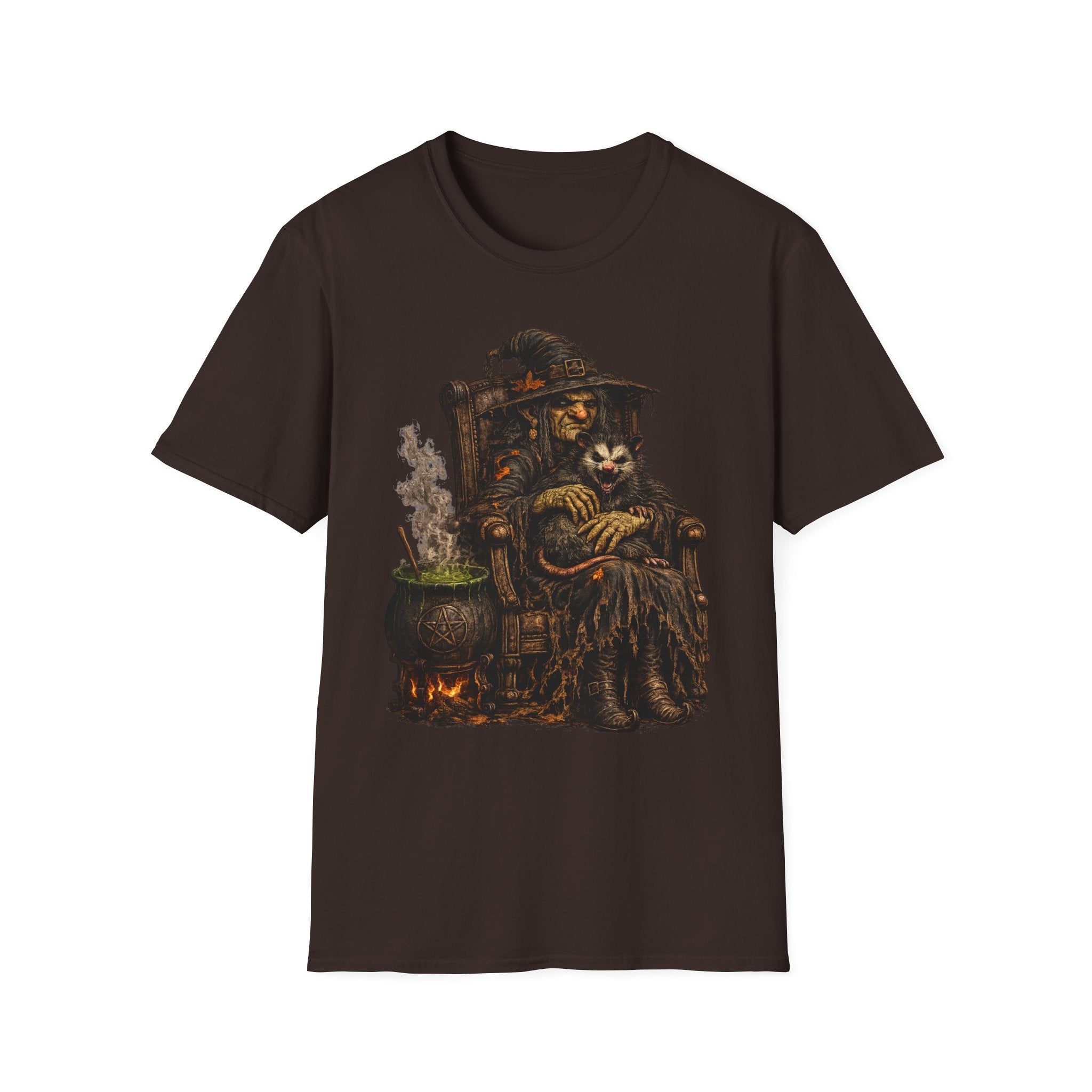 Witch and Possum Graphic T‑Shirt — Cozy Spooky Halloween Tee