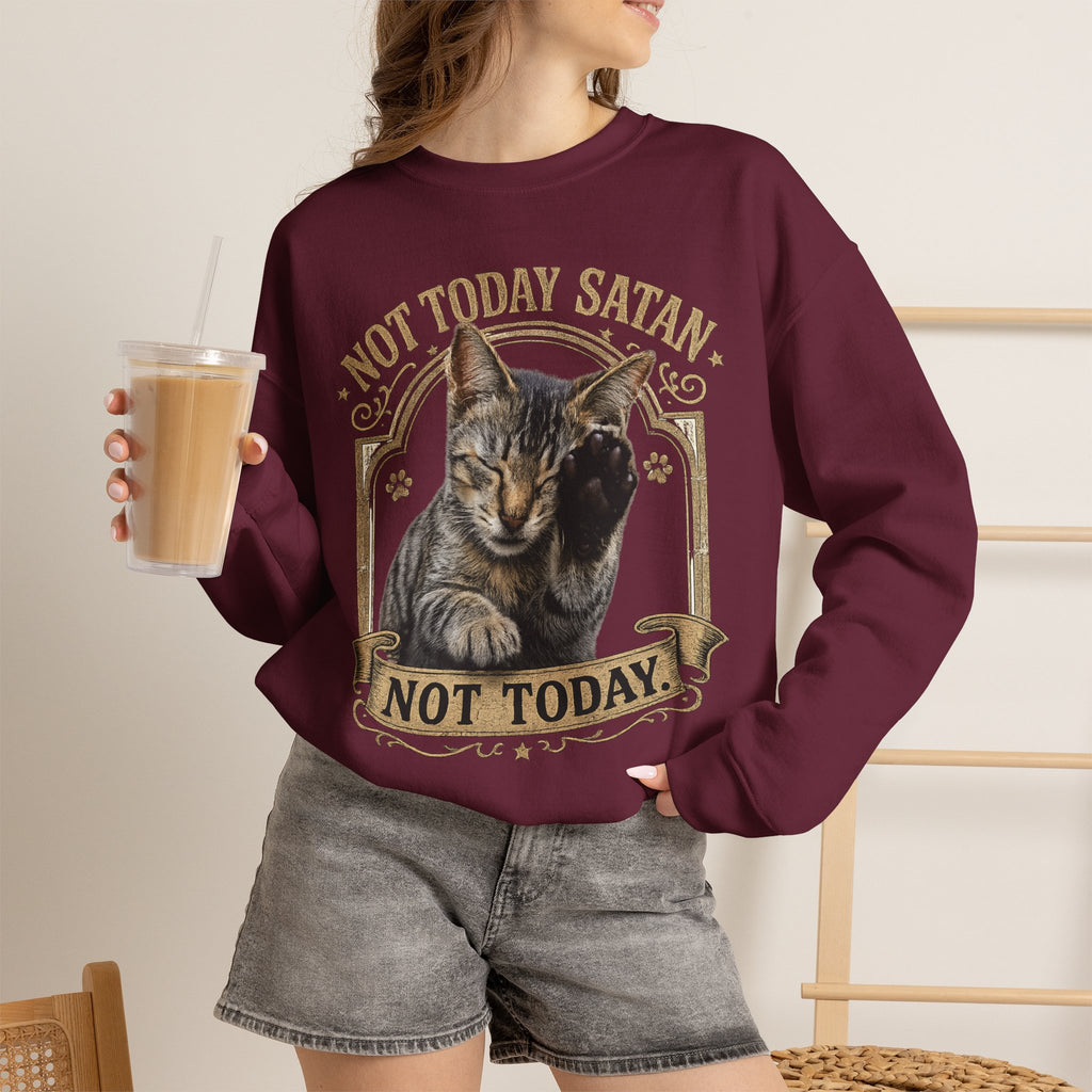 Not Today Satan Cat Sweatshirt – Funny Vintage Cat Crewneck