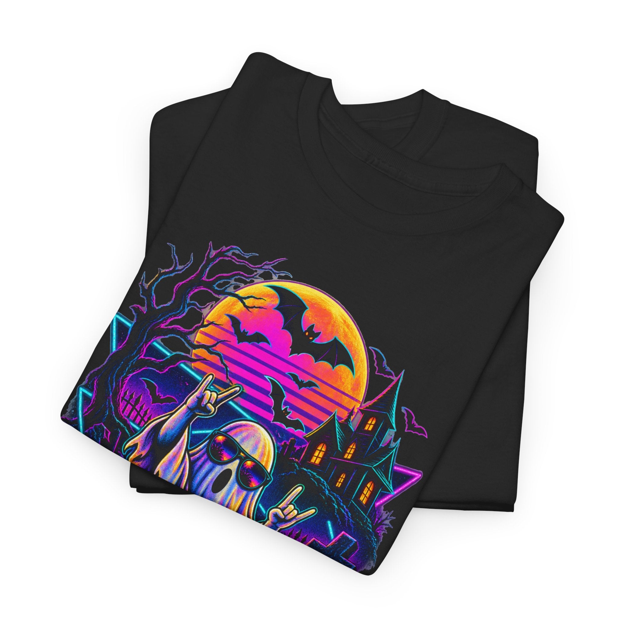 Halloween Neon Ghost Tee — Retro Spooky Pumpkin Graphic Shirt