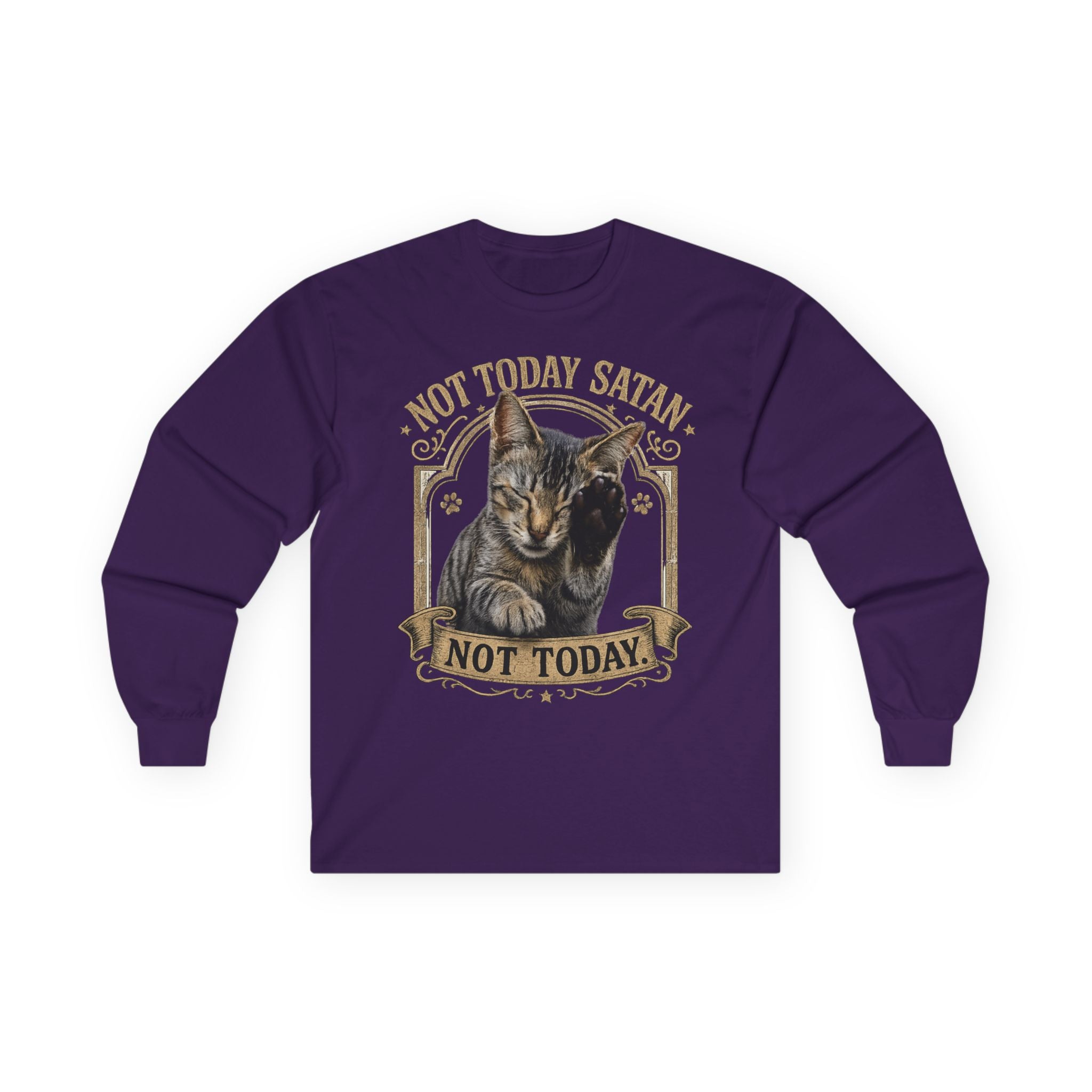Not Today Satan Cat Long Sleeve Tee — Funny Gothic Cat Graphic Shirt