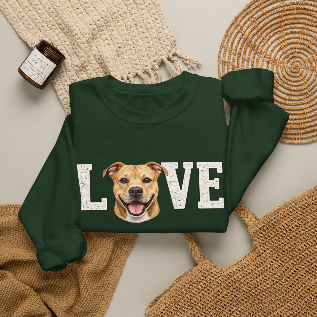 Sweatshirt — "LOVE" Dog Face Crewneck | Cute Pet Lover Pullover