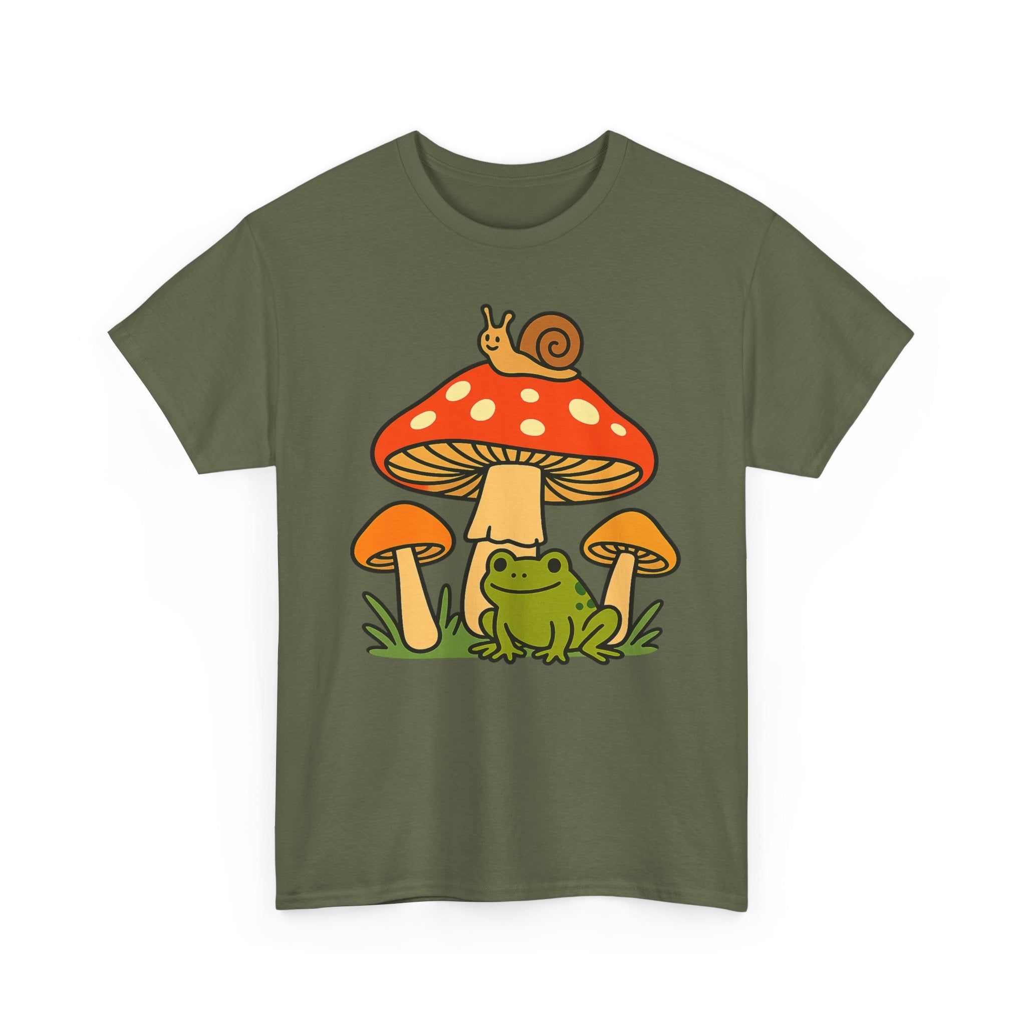 Frog & Mushroom Graphic Tee — Cute Snail Mushroom Garden T-Shirt