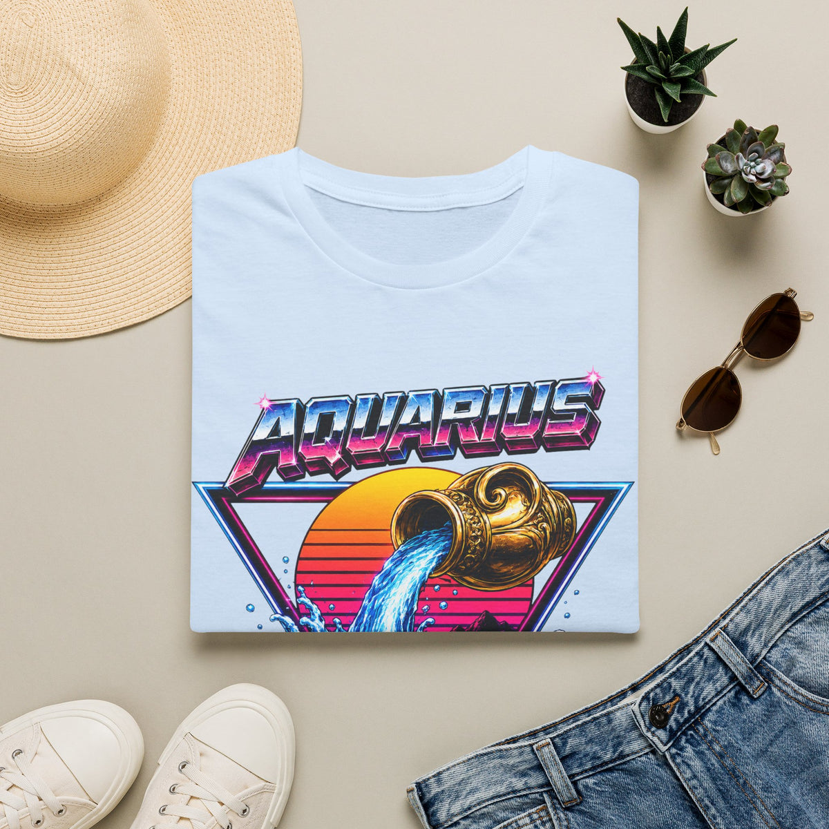 Aquarius Zodiac T‑Shirt — Retro Water Bearer Horoscope Tee