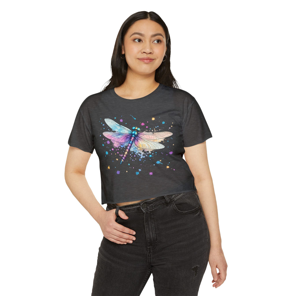 Dragonfly Watercolor Crop Top — Women's Festival Boho Tee
