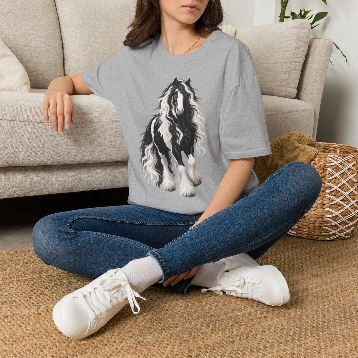 Gypsy Vanner Horse T-Shirt — Black & White Long Mane Pony Tee