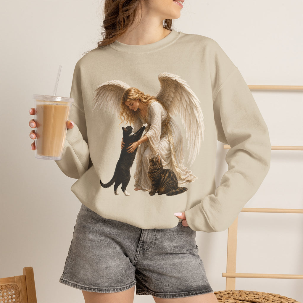 Angel Embrace cat Sweatshirt — Winged Guardian with Cat Graphic