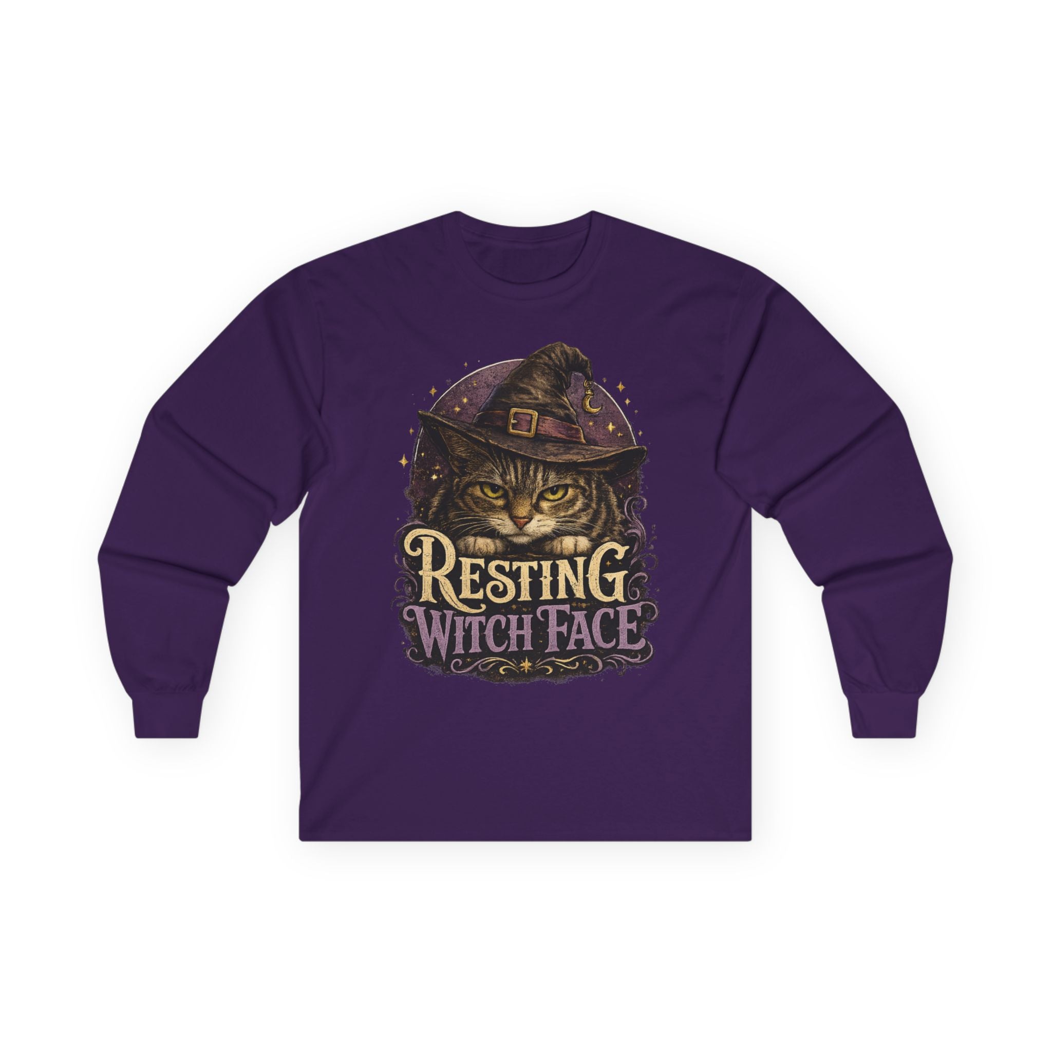 Resting Witch Face Long Sleeve Tee — Cat Witch Halloween Shirt