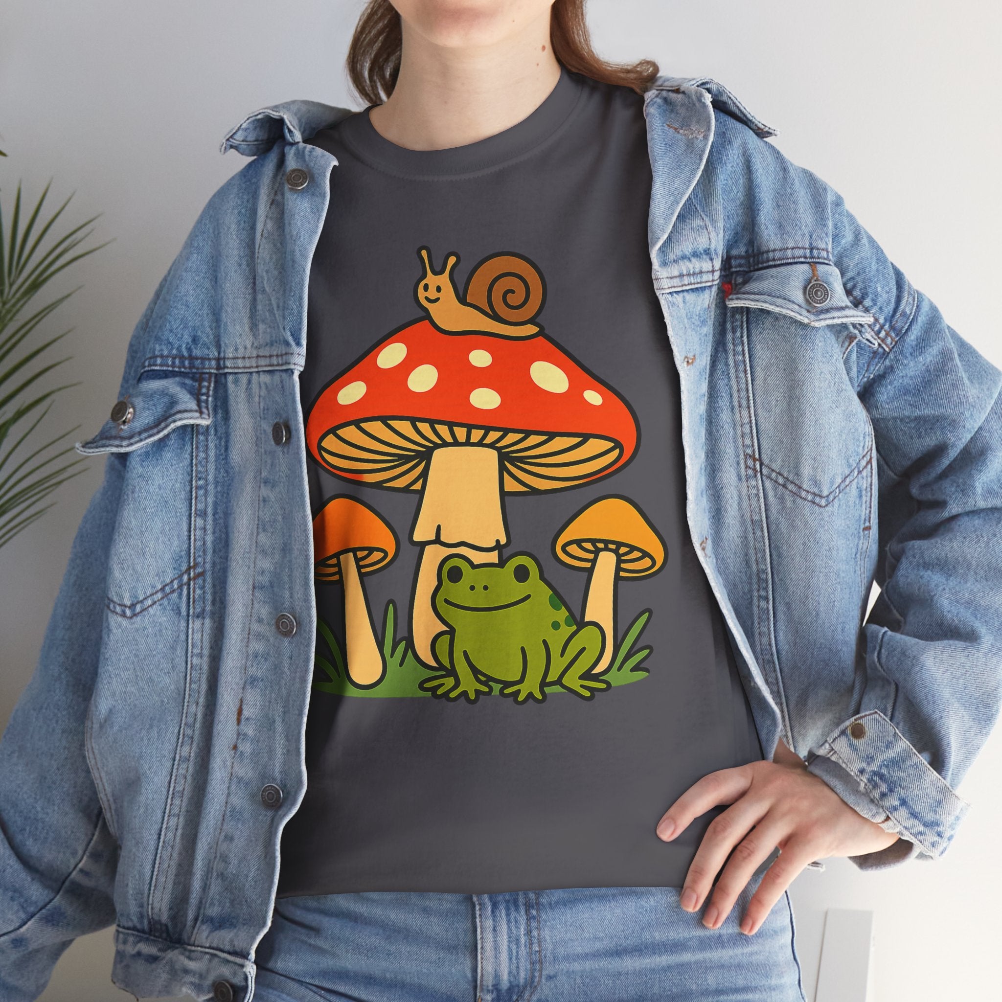 Frog & Mushroom Graphic Tee — Cute Snail Mushroom Garden T-Shirt