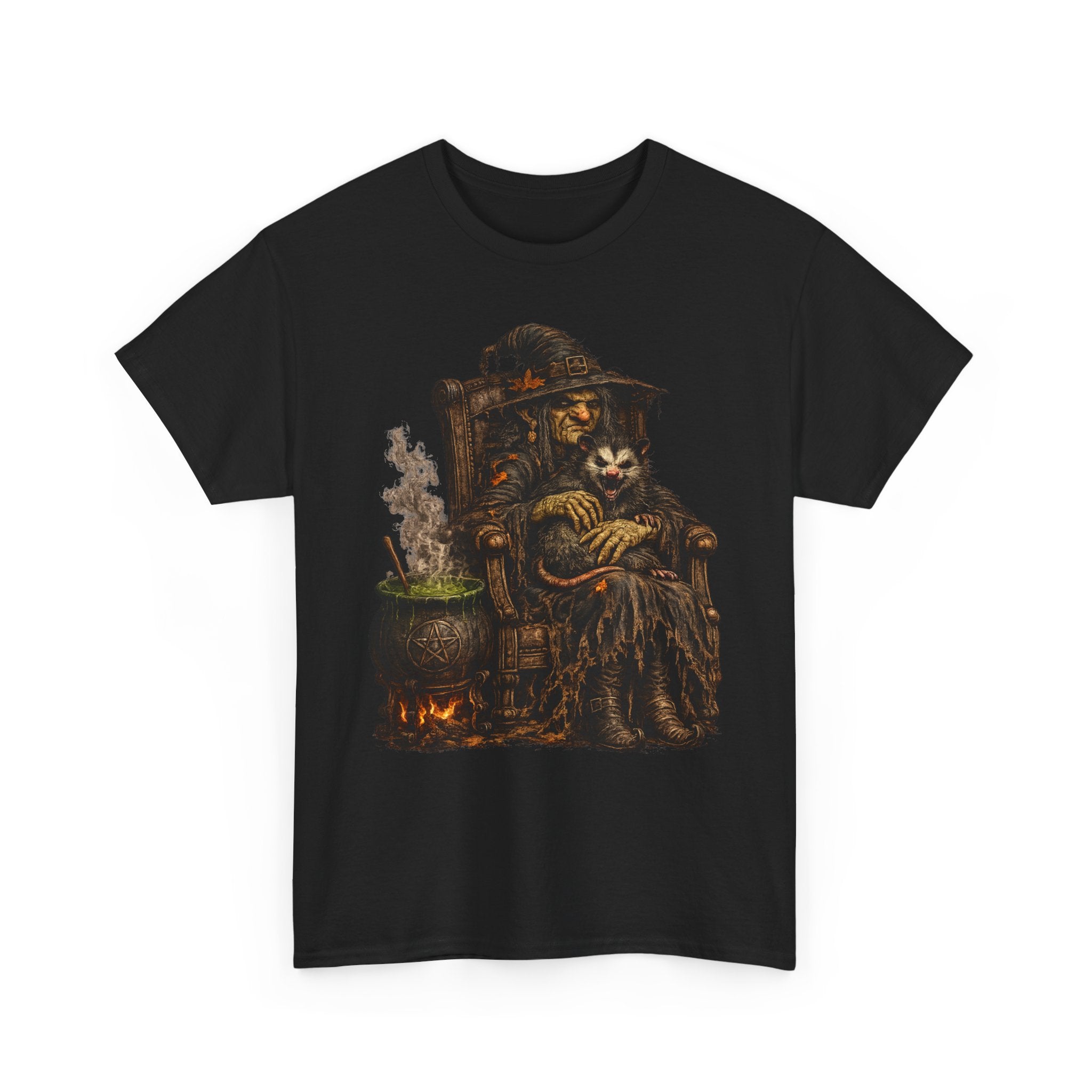 Witch & Possum Cauldron Tee — Vintage Halloween Witchcraft Shirt